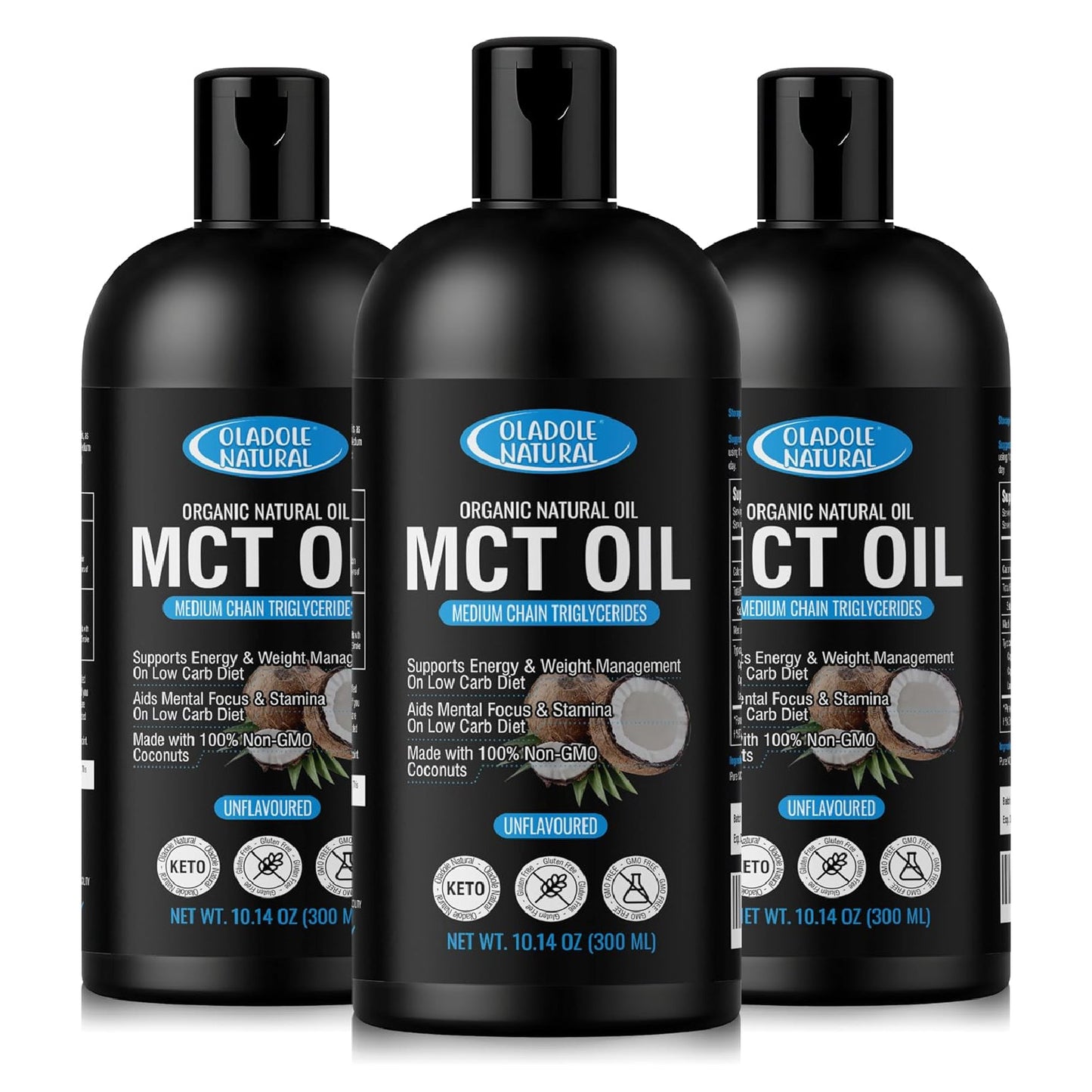 Oladole Natural Organic MCT Oil Pack of 3 Each 300ml