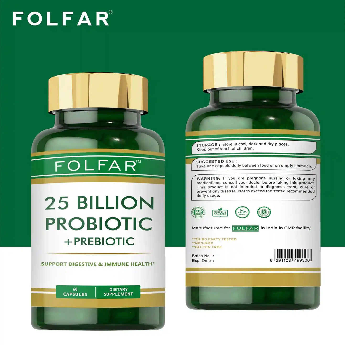 Folfar 25 Billion Probiotic & Prebiotic - 60 Capsules