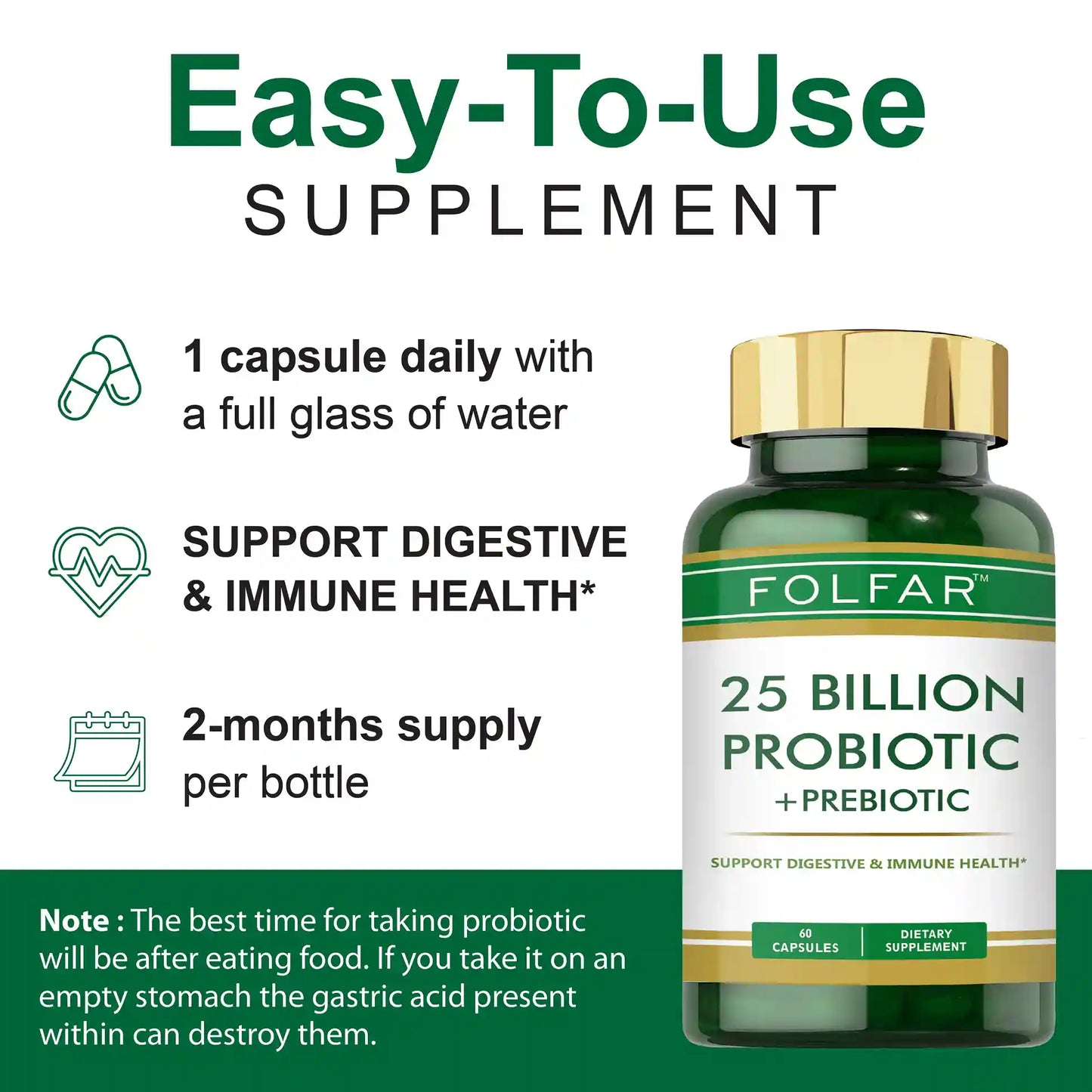 Folfar 25 Billion Probiotic & Prebiotic - 60 Capsules