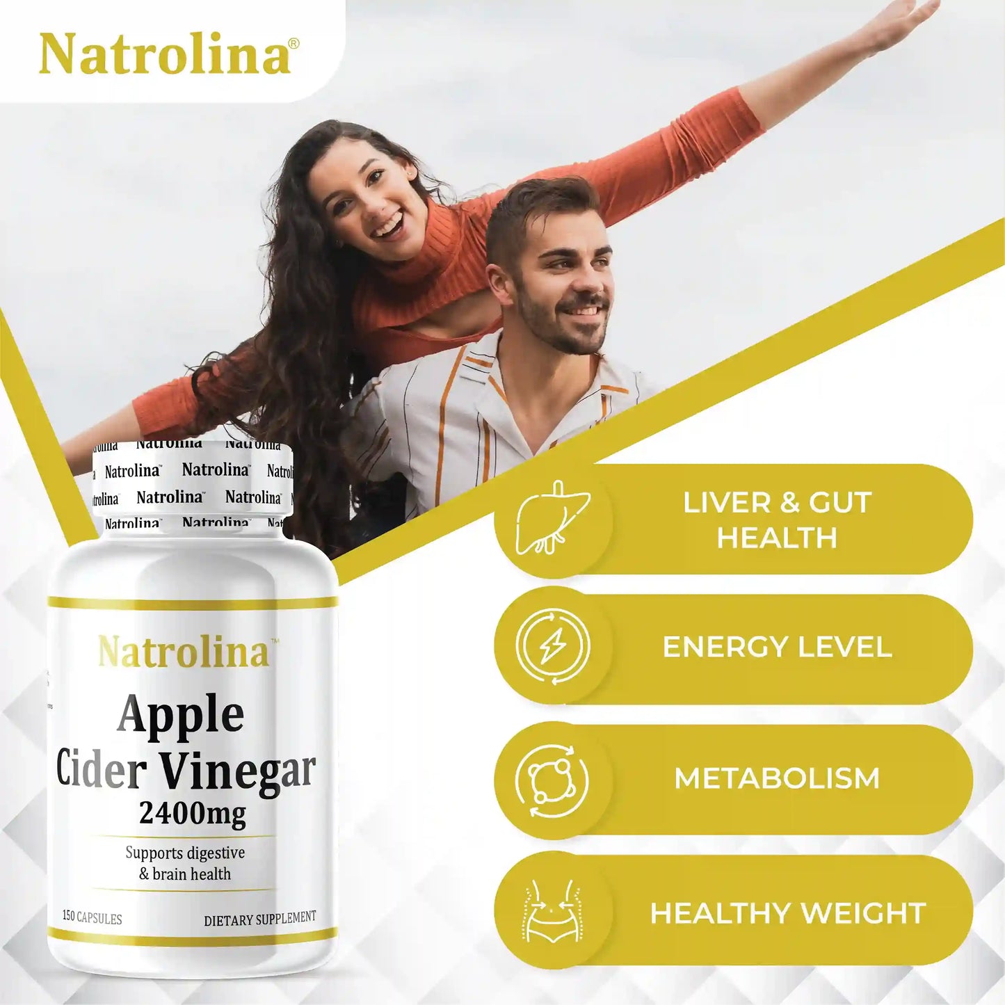 Natrolina Apple Cider Vinegar 2400mg, 150 Capsules