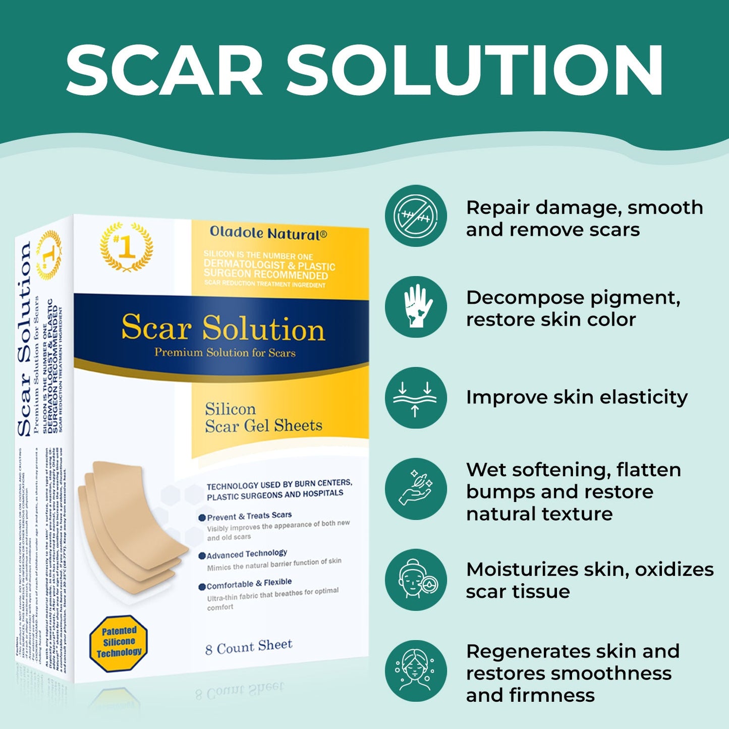 Scar Solution Silicone Scar Gel Sheets 8 Count
