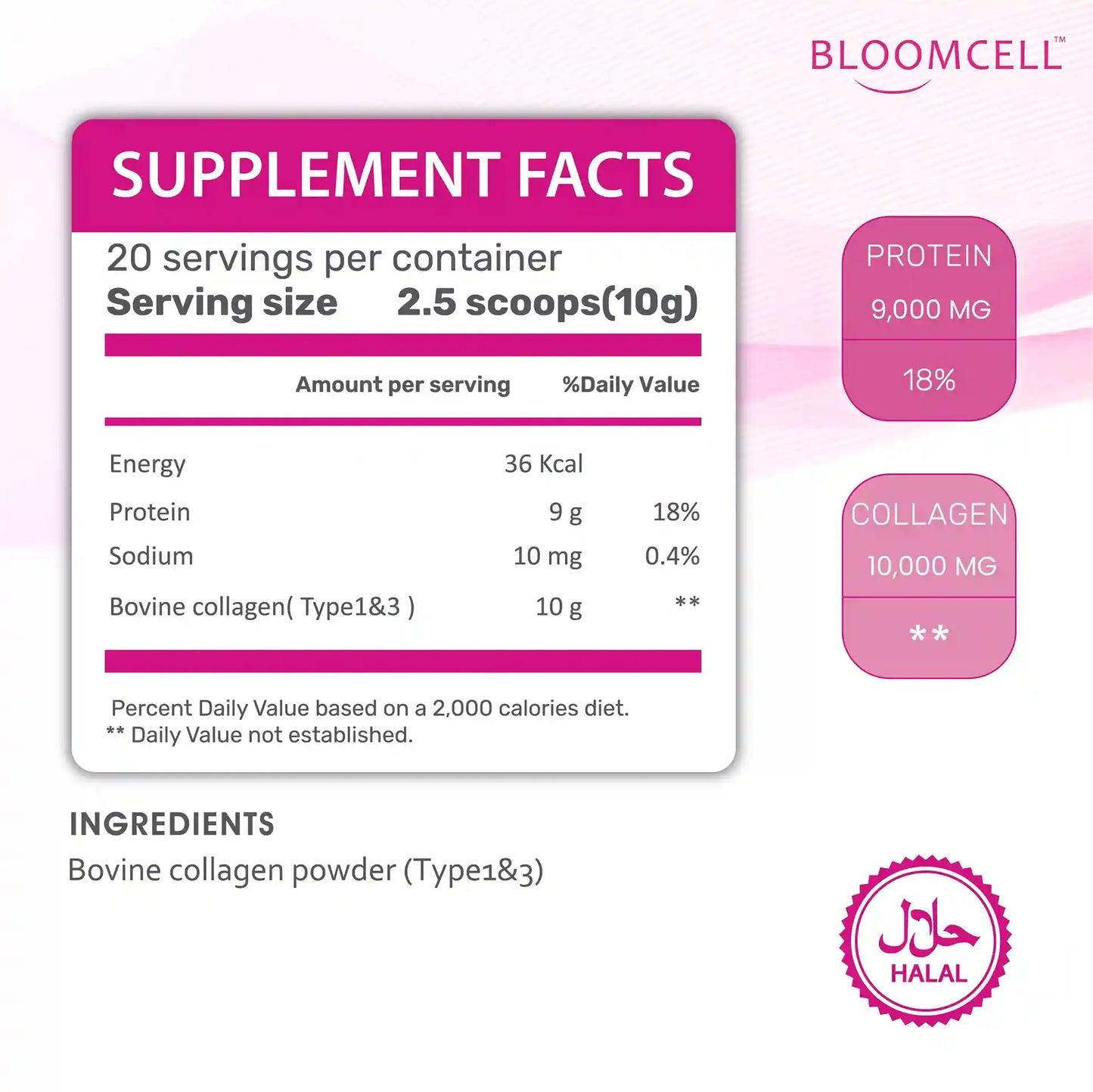 Bloomcell Bovine Collagen Powder- 200g (Unflavored)