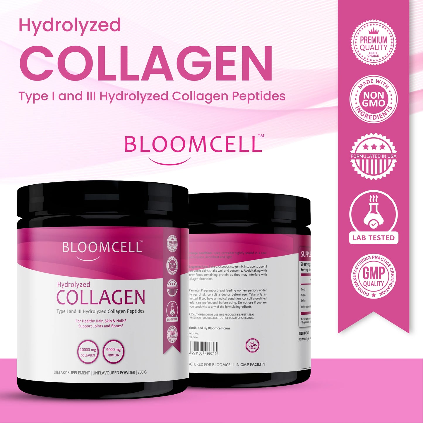 Bloomcell Bovine Collagen Powder- 200g (Unflavored)