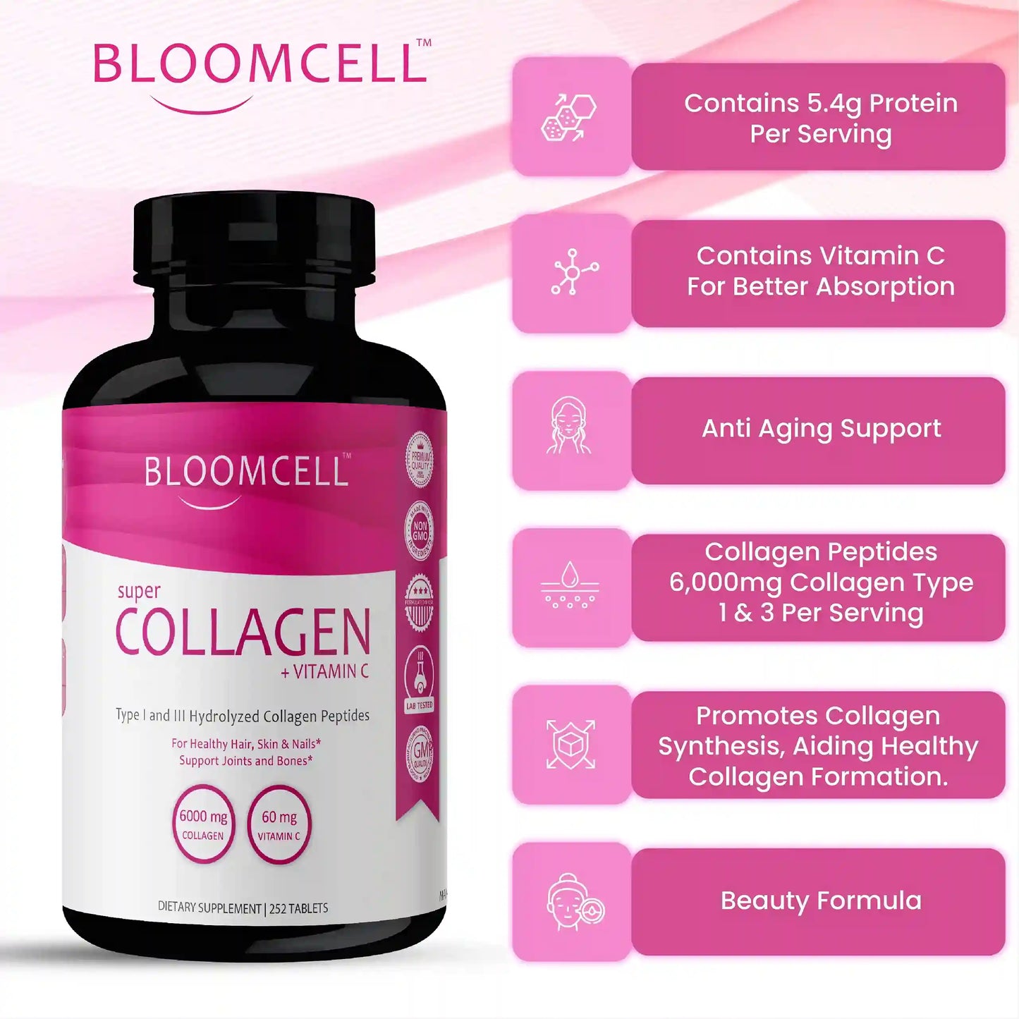 Bloomcell Super Collagen + Vitamin C- 252Tablets