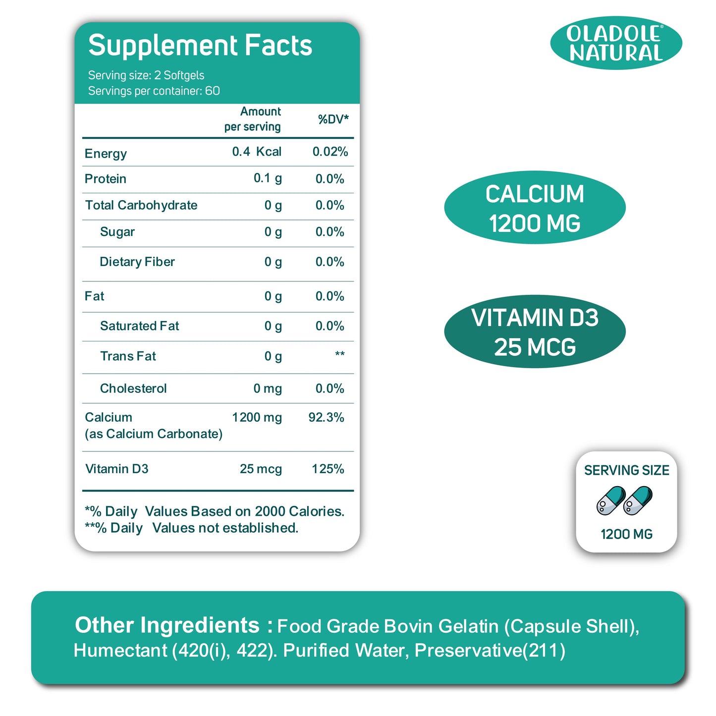 Calcium + Vitamin D3 Supplement 120 Softgels