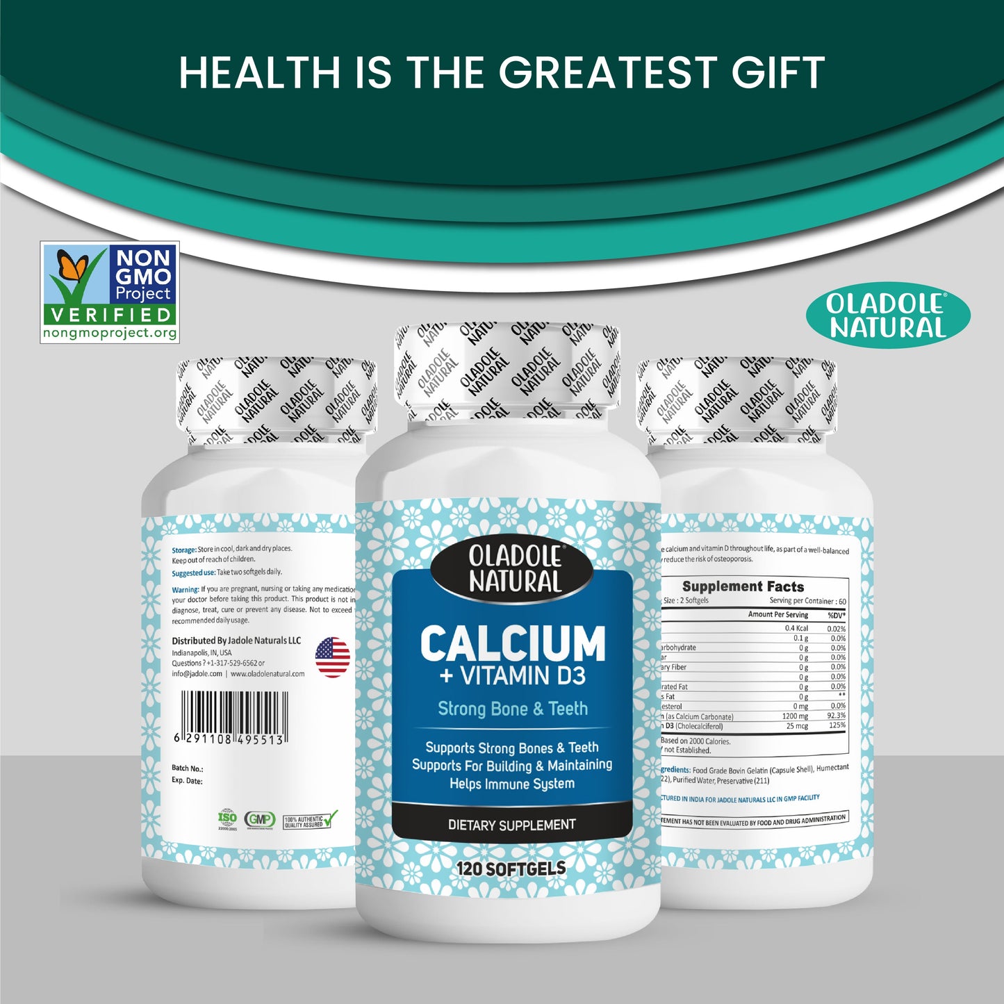 Calcium + Vitamin D3 Supplement 120 Softgels