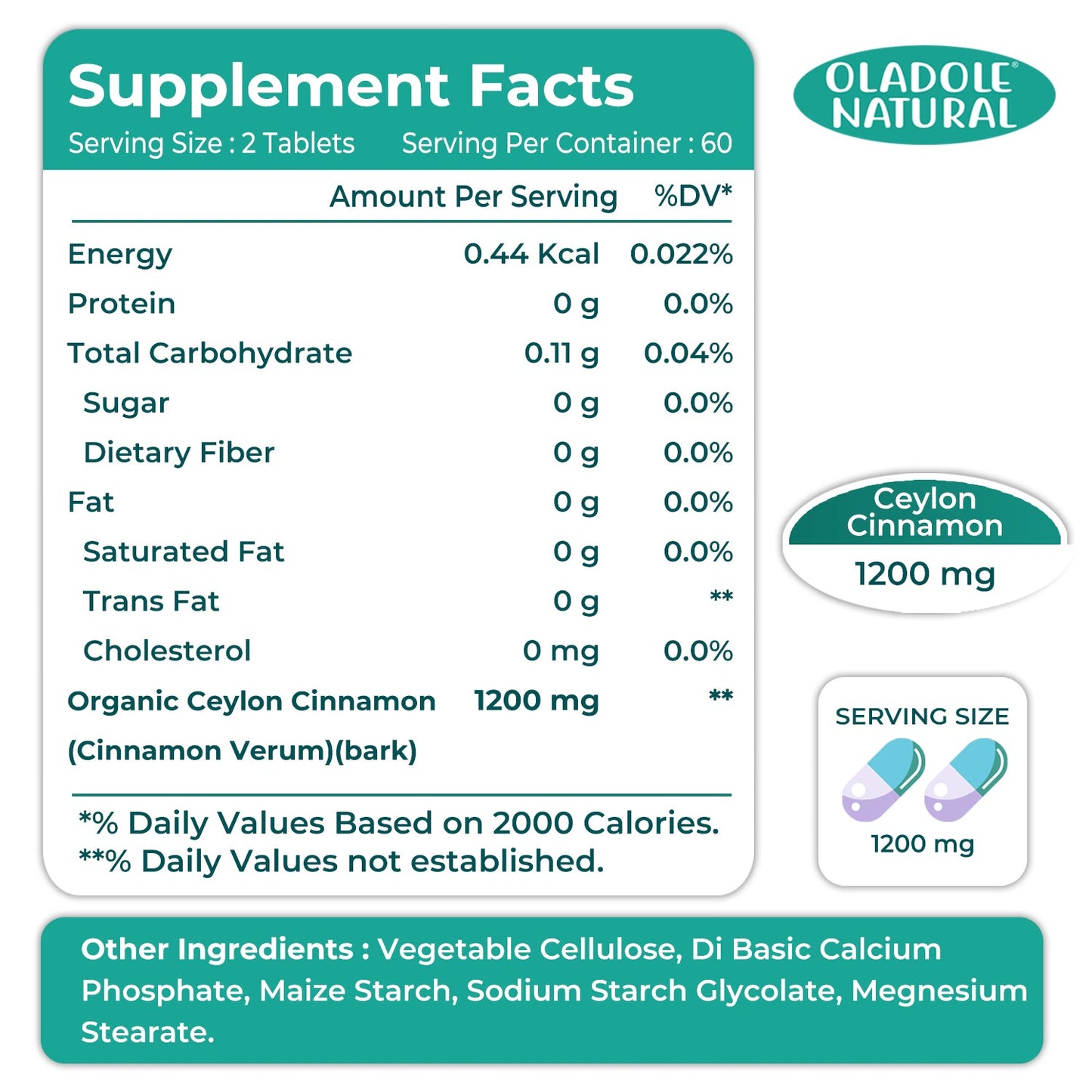 Organic Ceylon Cinnamon 1200mg 120 Tablets