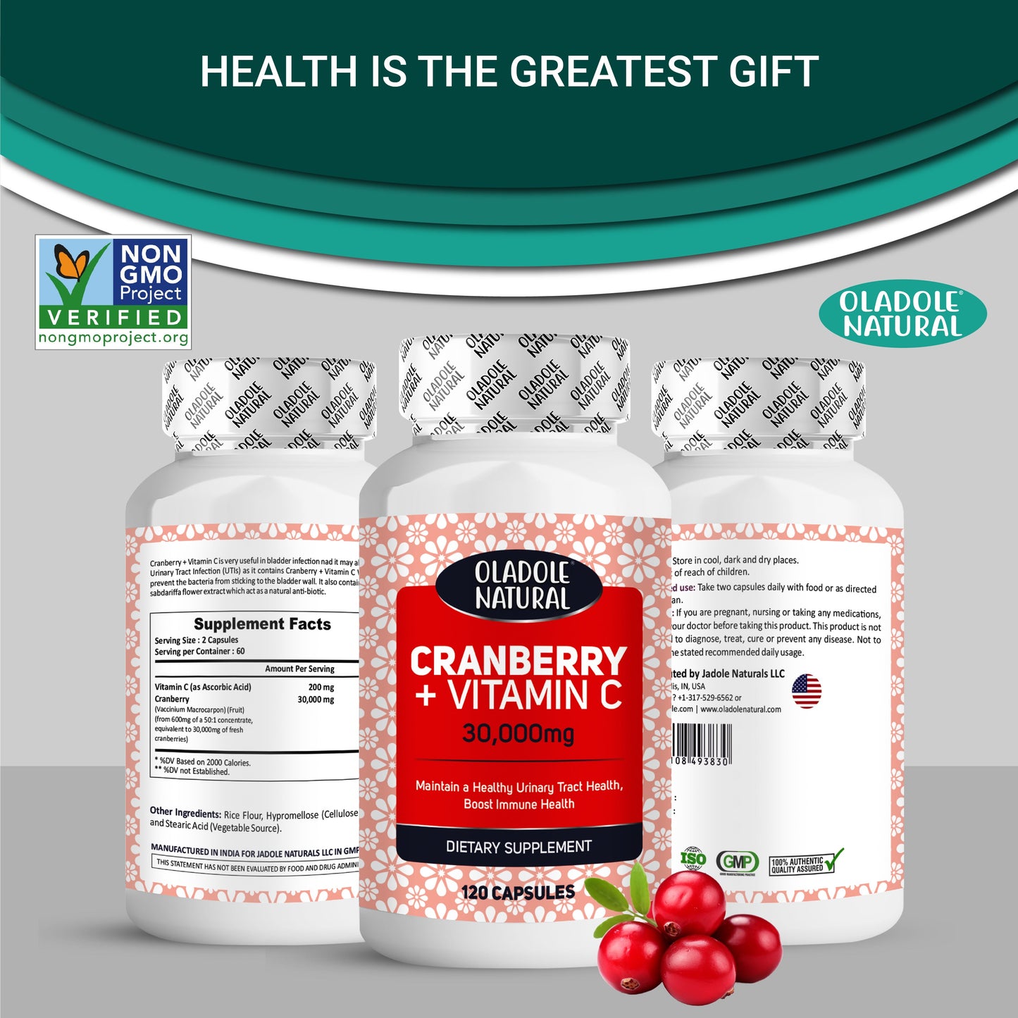 Cranberry (30,000 mg) + Vitamin C 120 Capsules