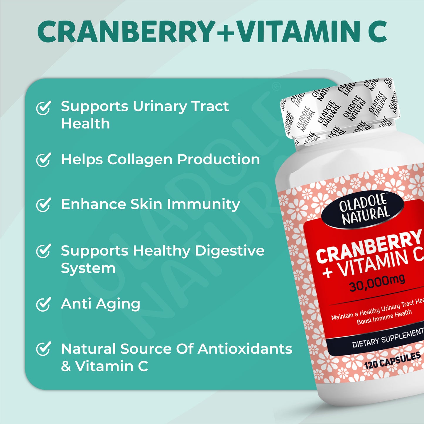 Cranberry (30,000 mg) + Vitamin C 120 Capsules