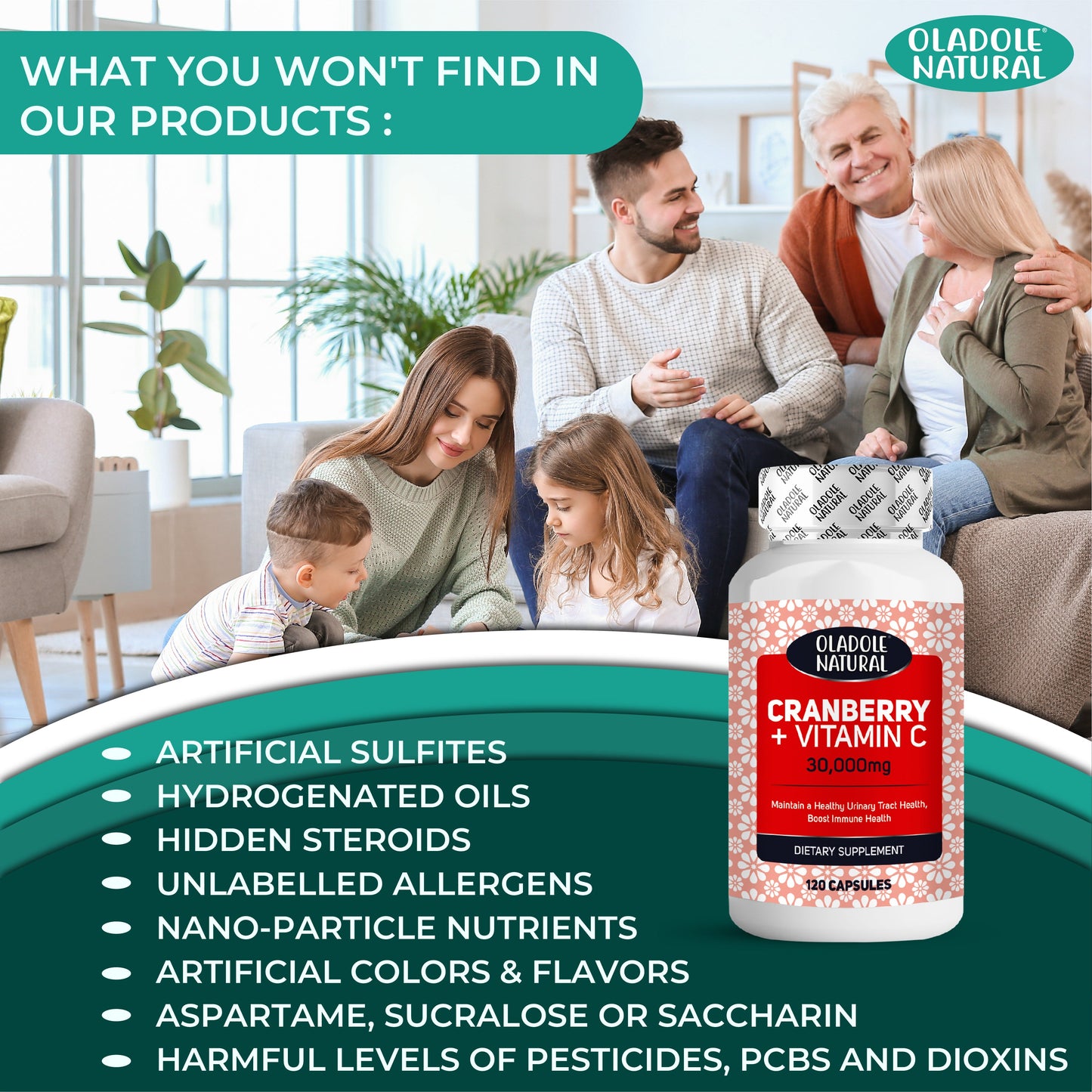 Cranberry (30,000 mg) + Vitamin C 120 Capsules