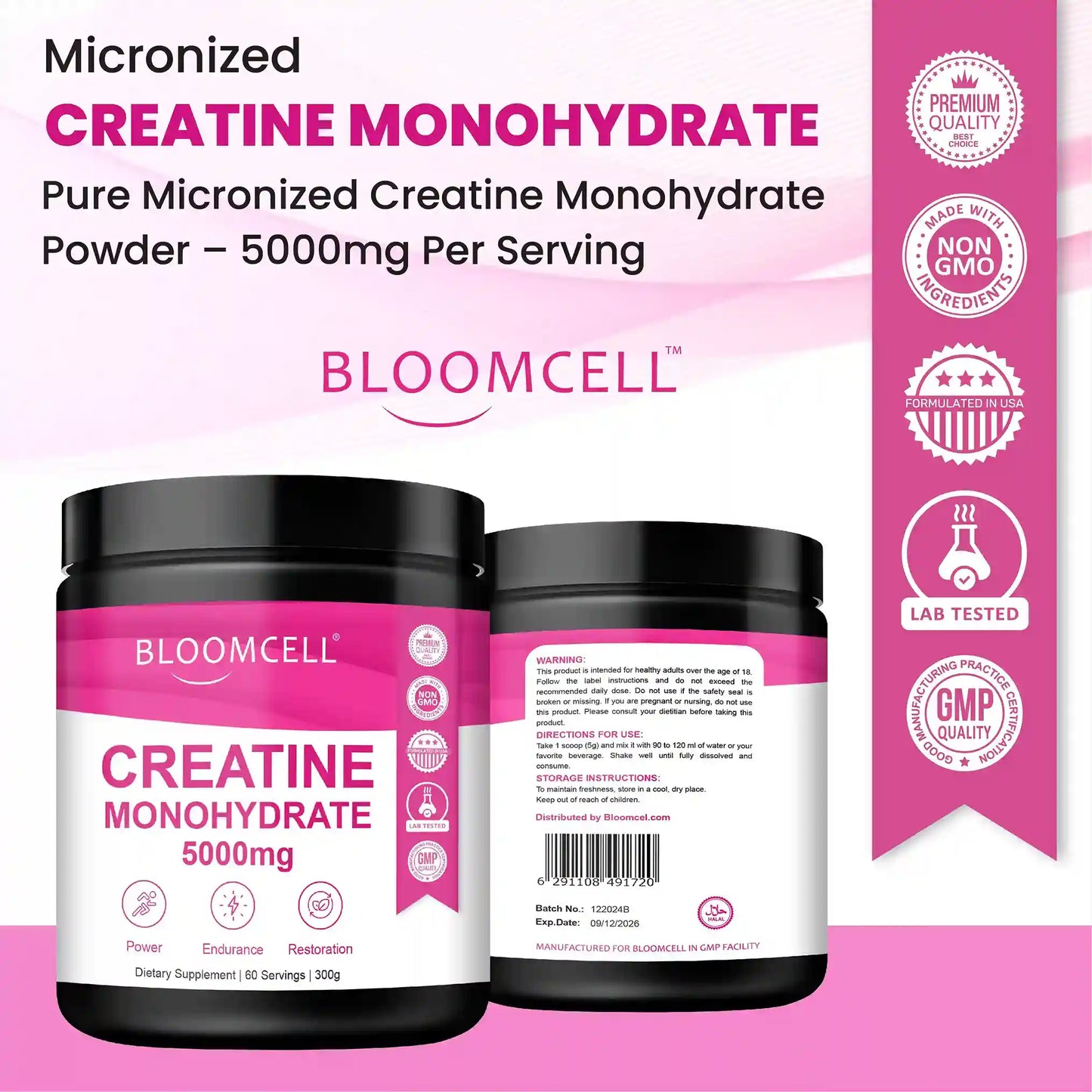 Bloomcell Micronized Creatine Monohydrate Unflavored Powder - 300g