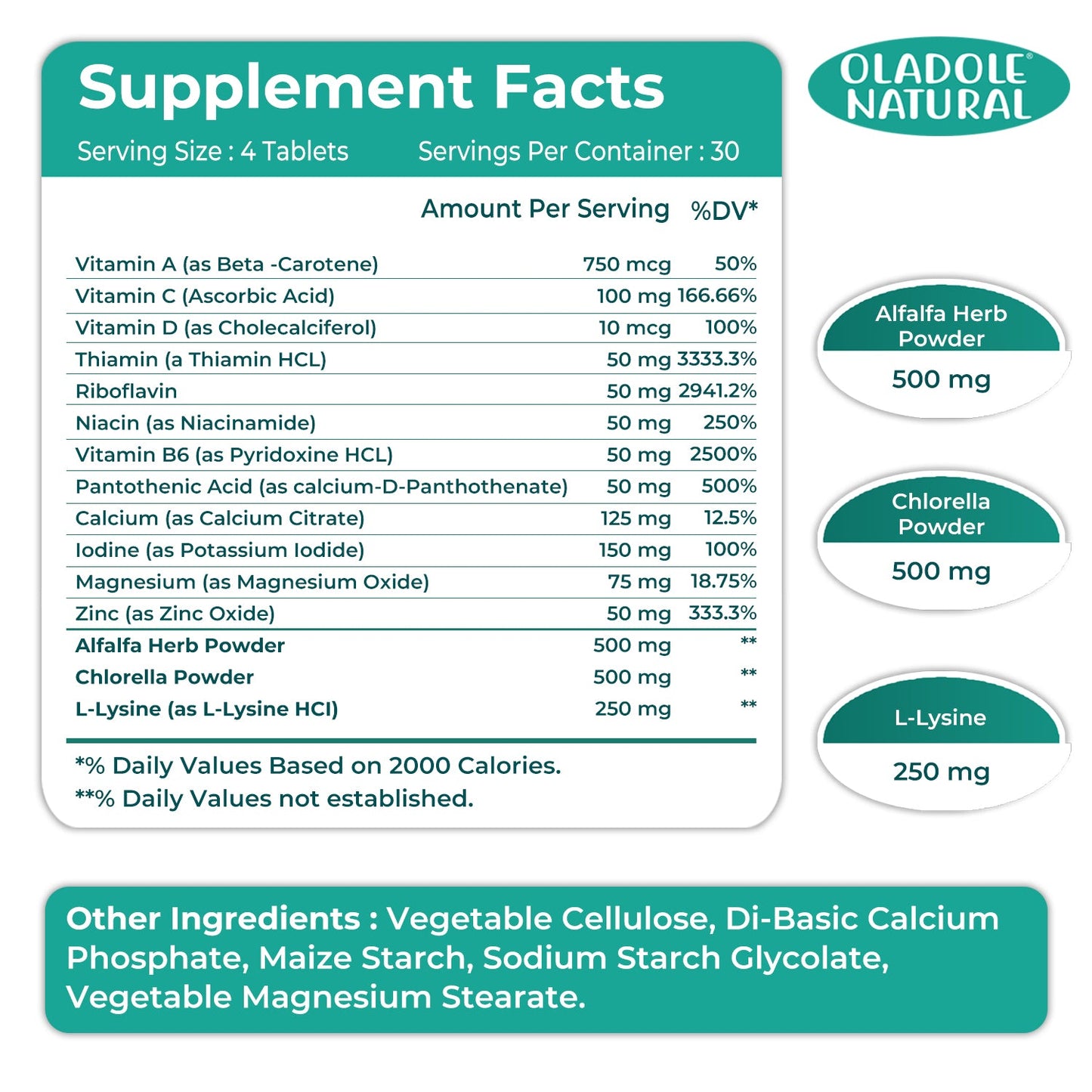 Oladole Natural Height Boost Tablets for Height Growth – 120 Tablets