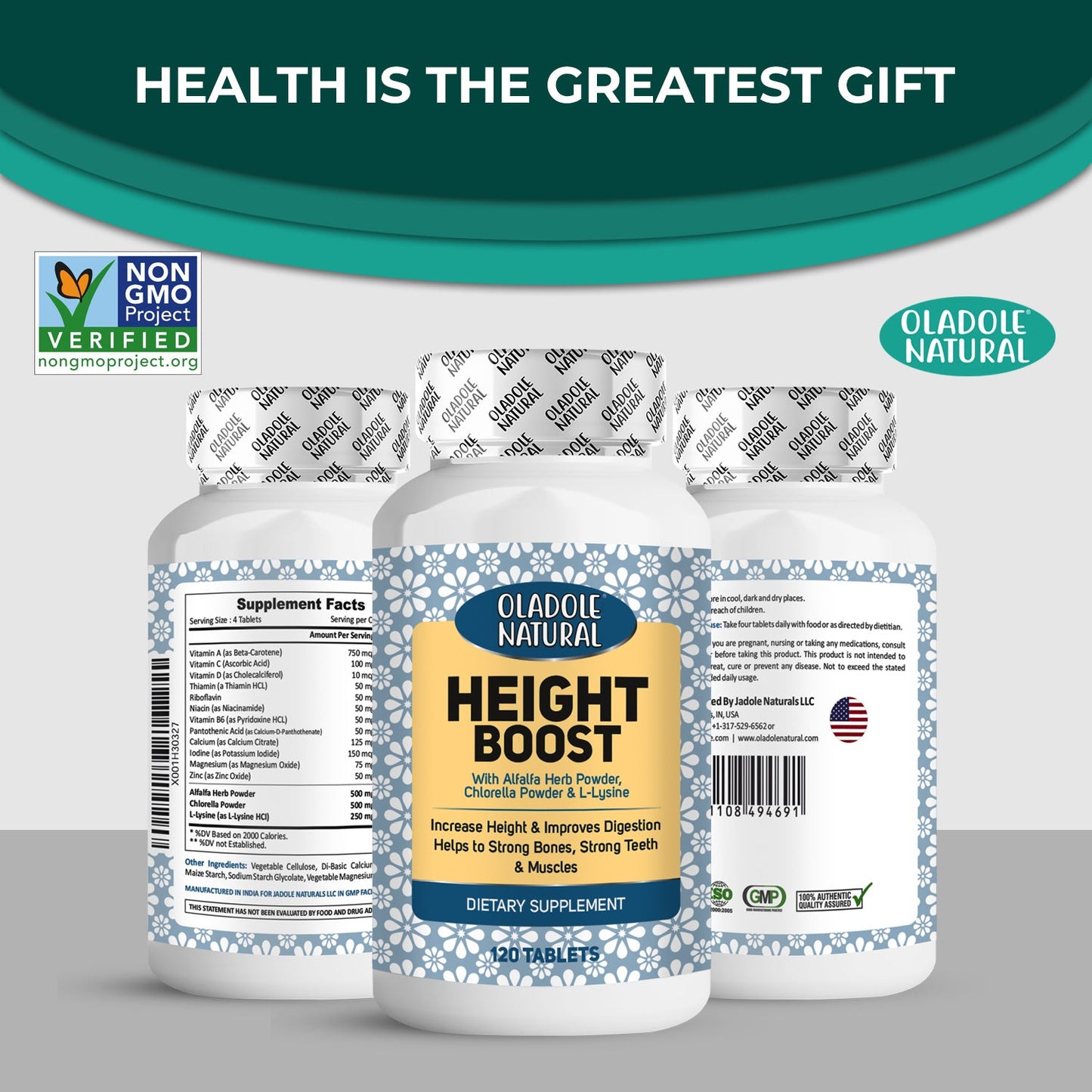 Oladole Natural Height Boost Tablets for Height Growth – 120 Tablets