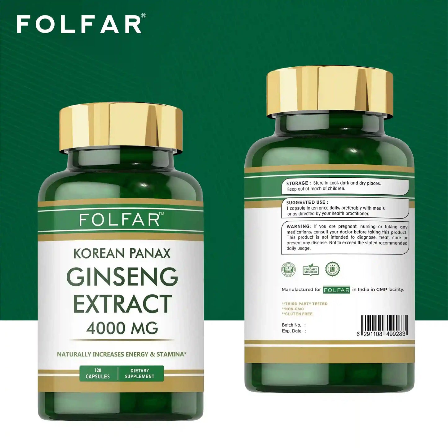 Folfar Korean Panax Ginseng Extract - 120 Capsules