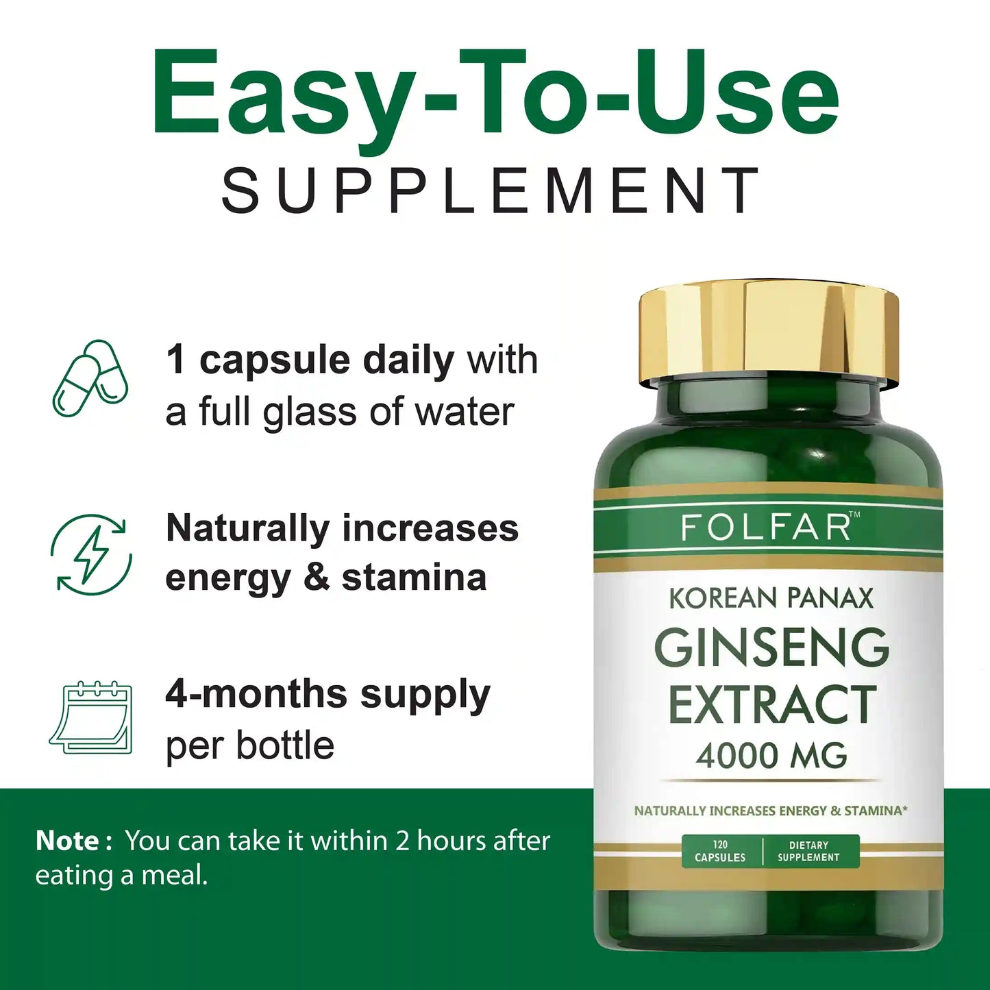 Folfar Korean Panax Ginseng Extract - 120 Capsules