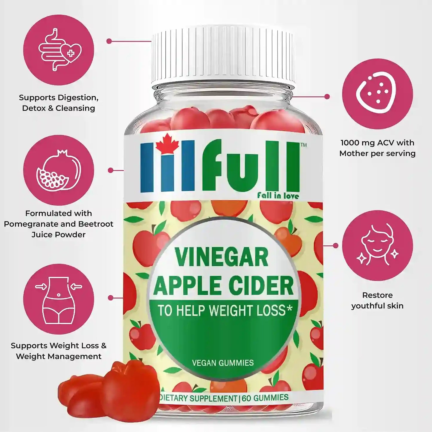 Lilfull Apple Cider Vinegar 1000mg 60 Vegan Gummies
