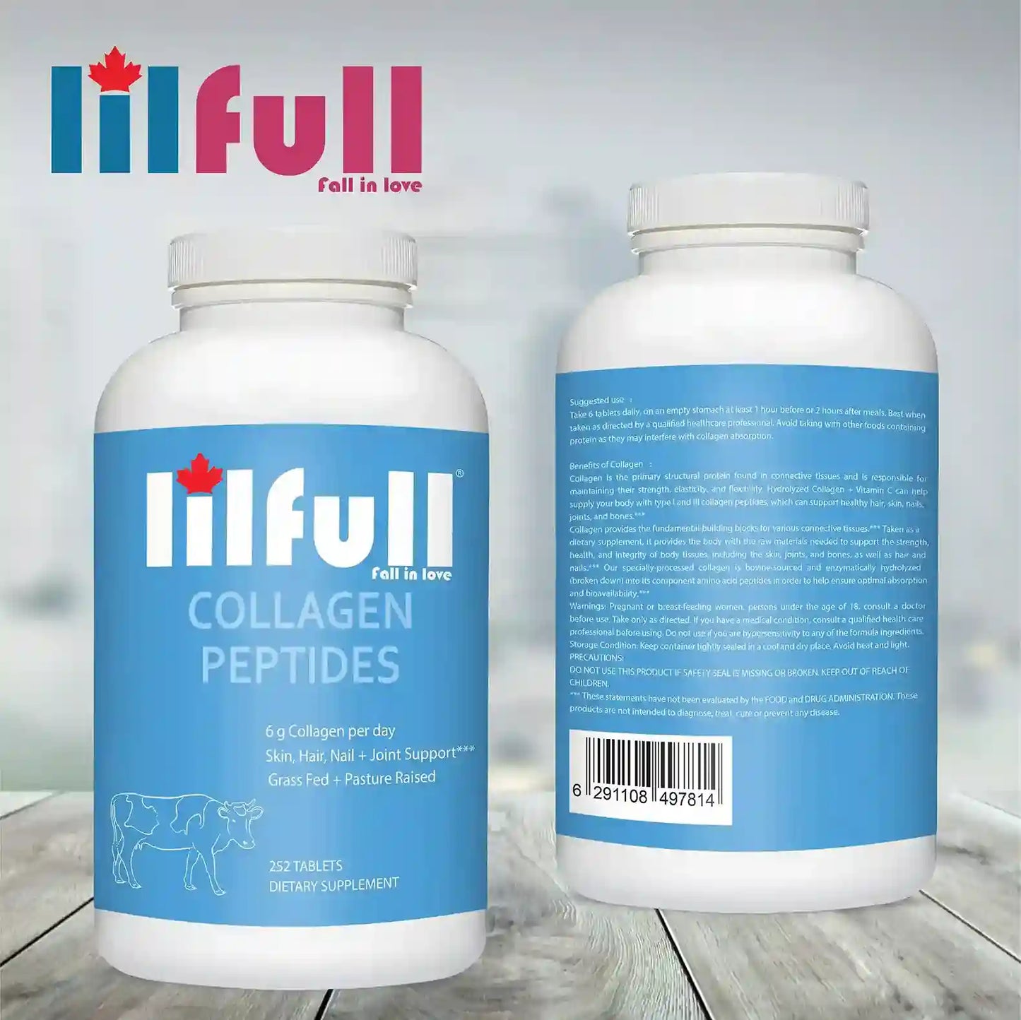Lilfull Hydrolyzed Bovine Collagen Peptides 6g, 252 Tablets