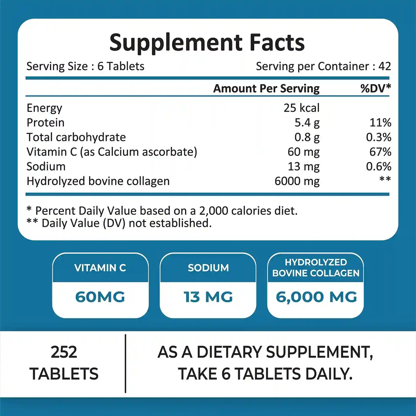 Lilfull Hydrolyzed Bovine Collagen Peptides 6g, 252 Tablets