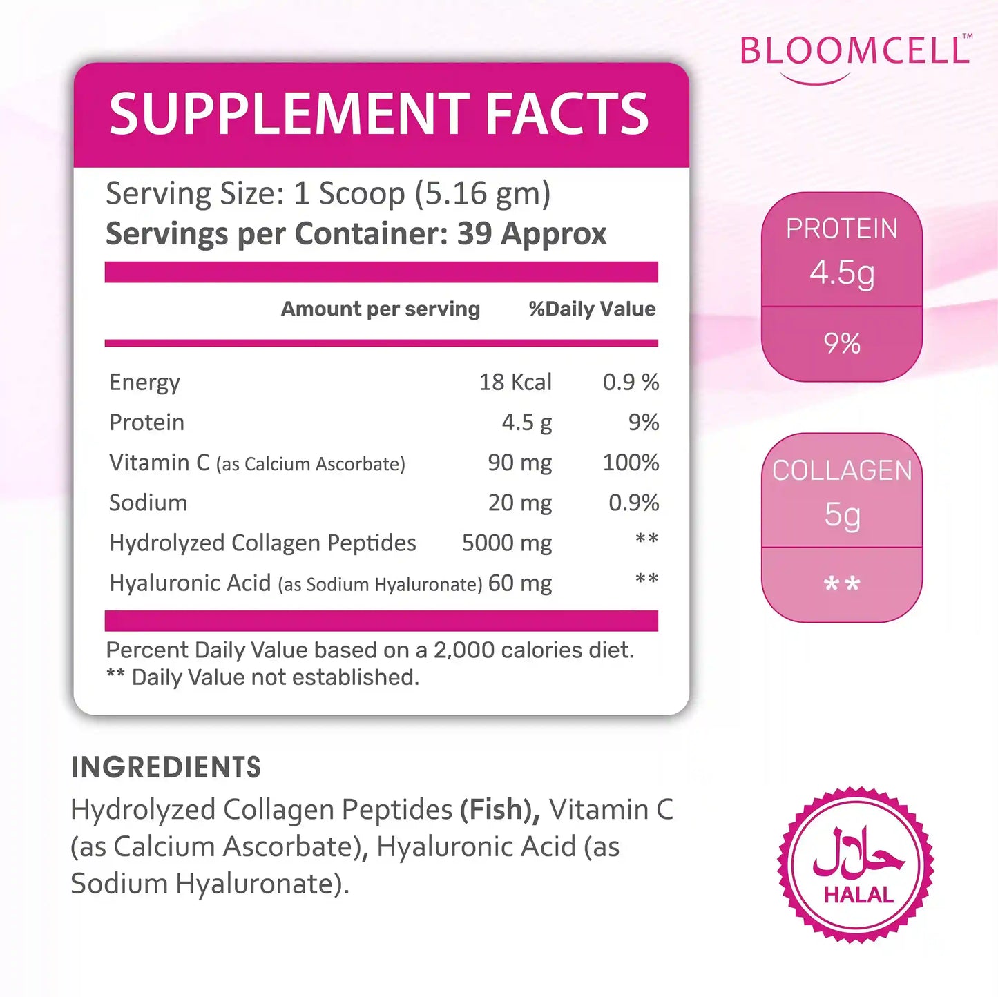 Bloomcell Marine Collagen Powder- 201g (Unflavored)