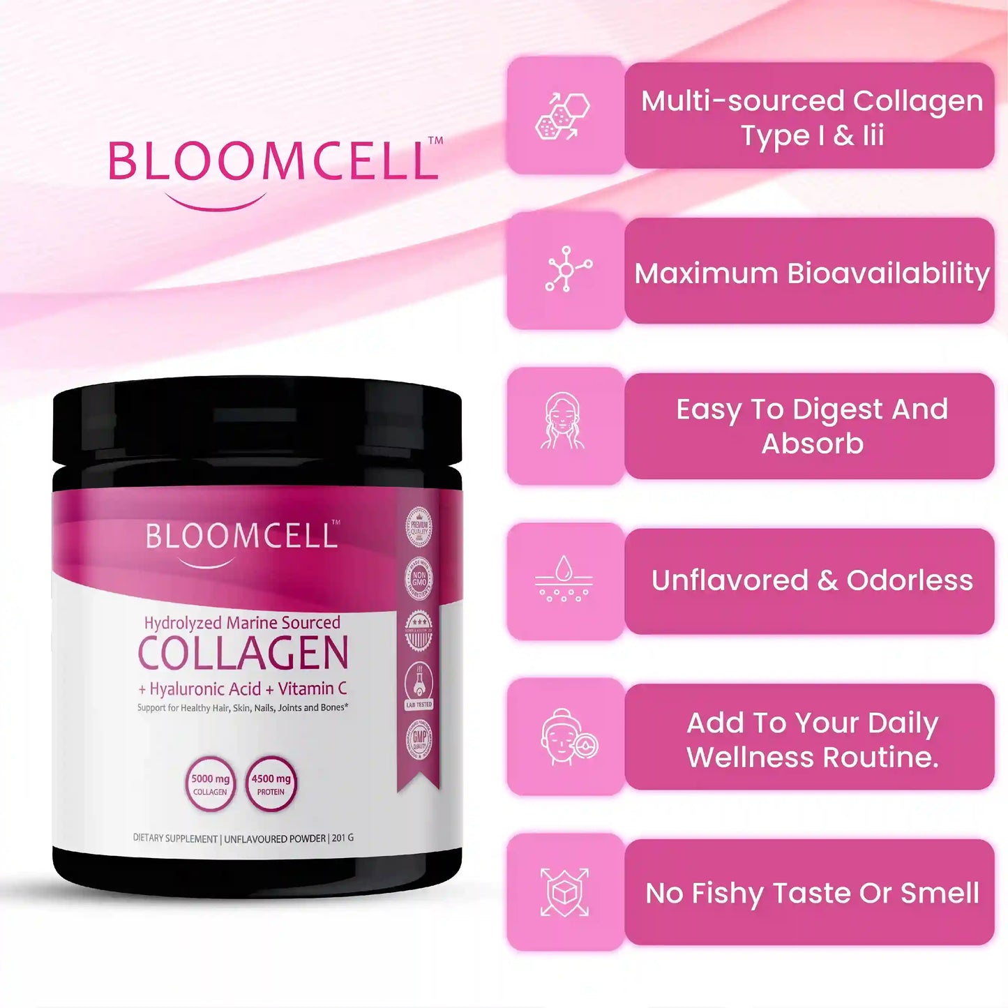 Bloomcell Marine Collagen Powder- 201g (Unflavored)