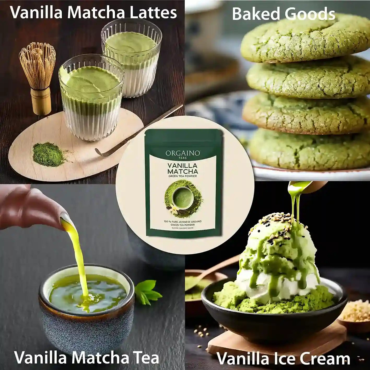 Orgaino Vanilla Matcha Green Tea Powder (50g, 25 Cups)