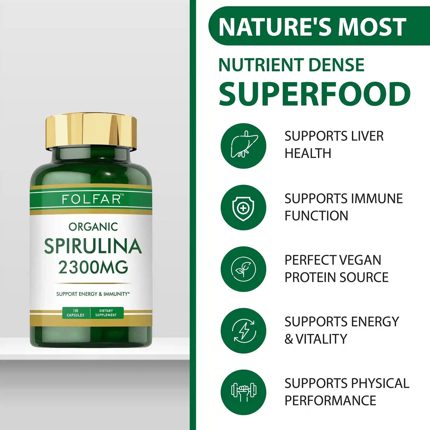 Folfar Organic Spirulina 2300mg - 120 Capsules