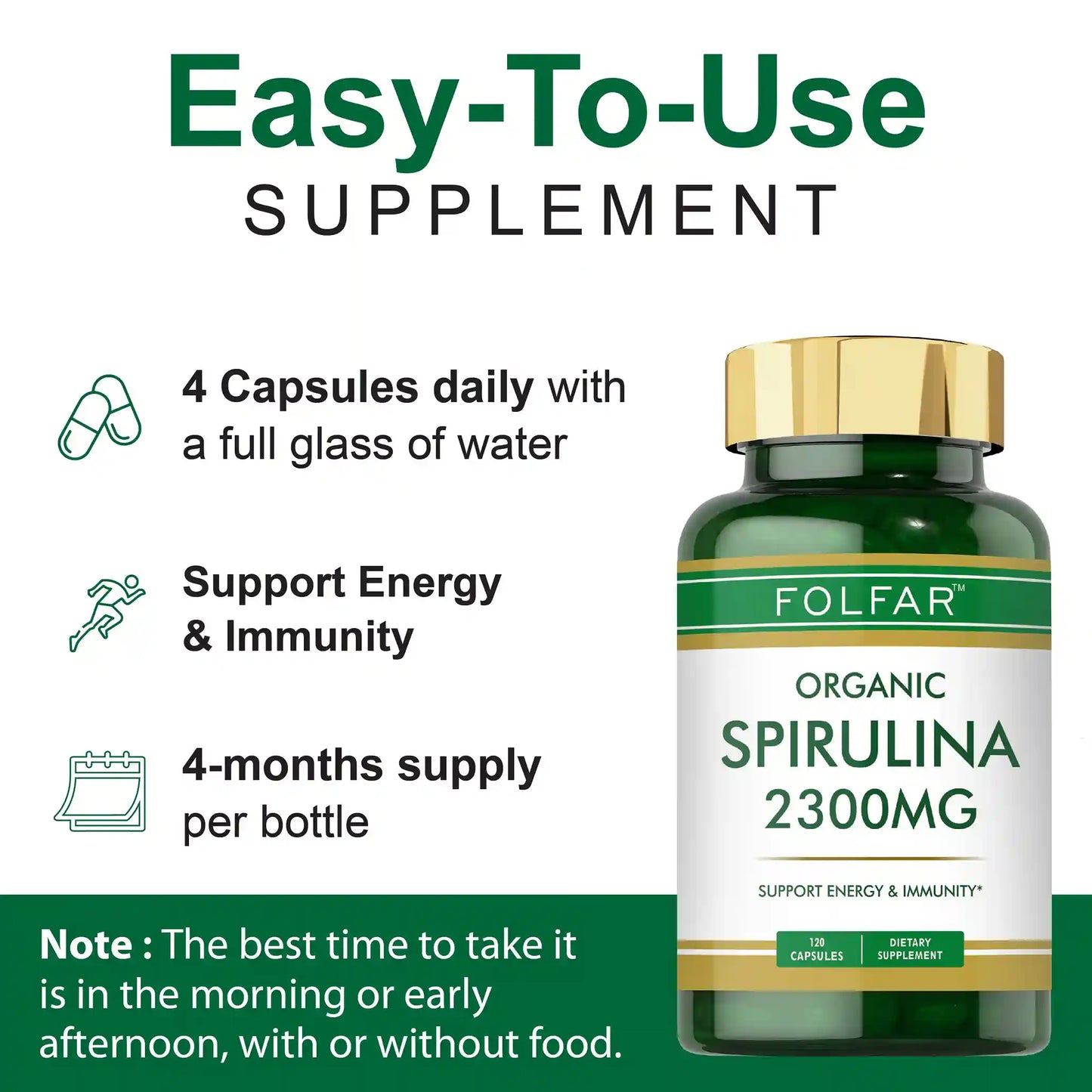 Folfar Organic Spirulina 2300mg - 120 Capsules
