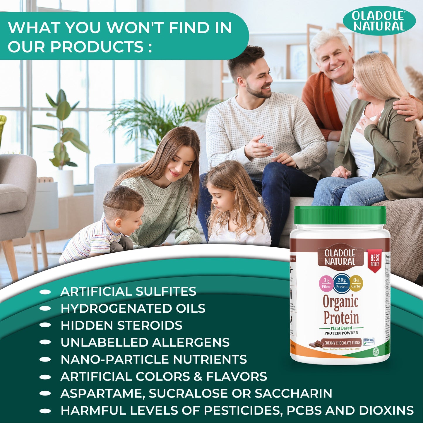 Best choice for you oladole natural plant based organic protein powder 1kg chocolate Halal