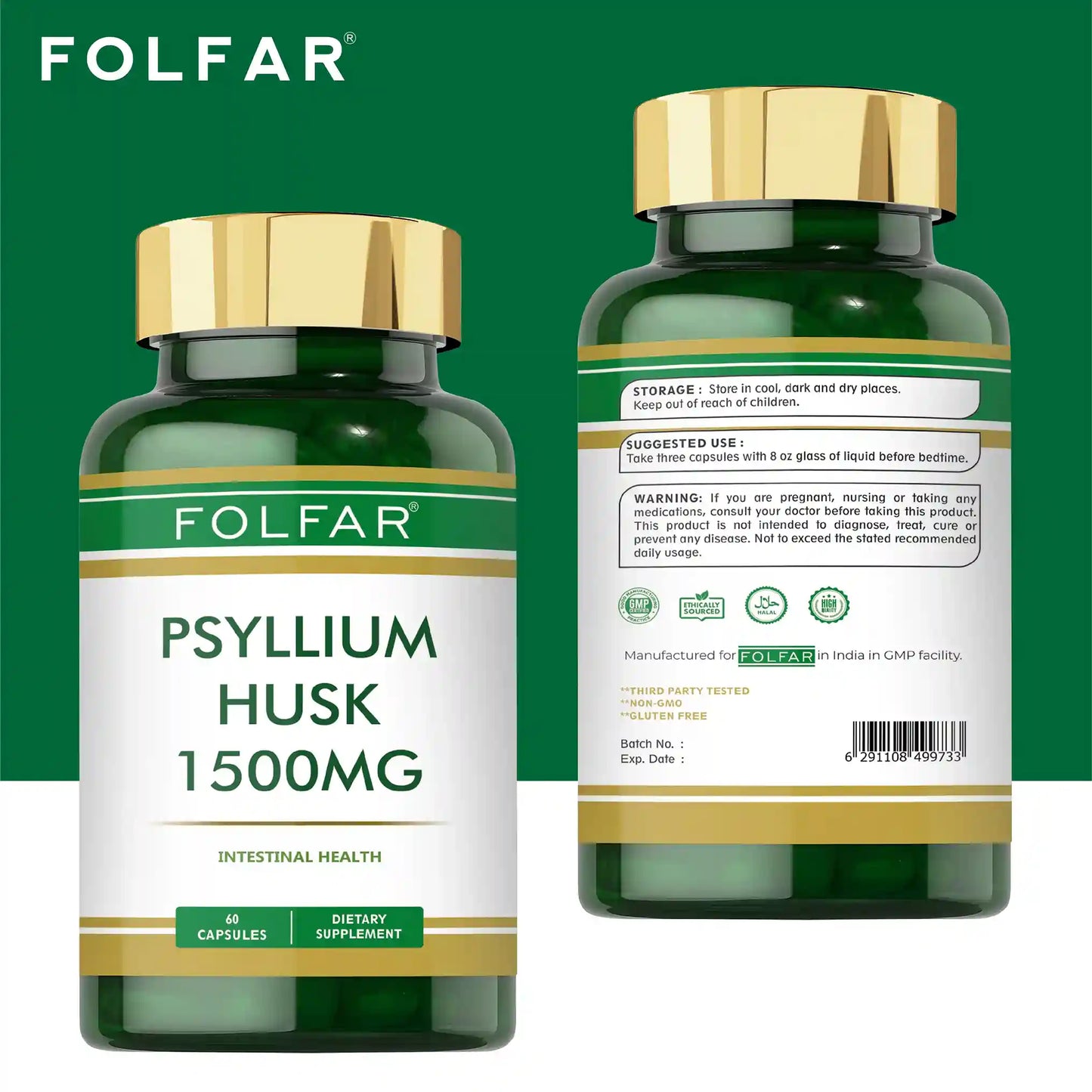 Folfar Psyllium Husk – 60 Capsules