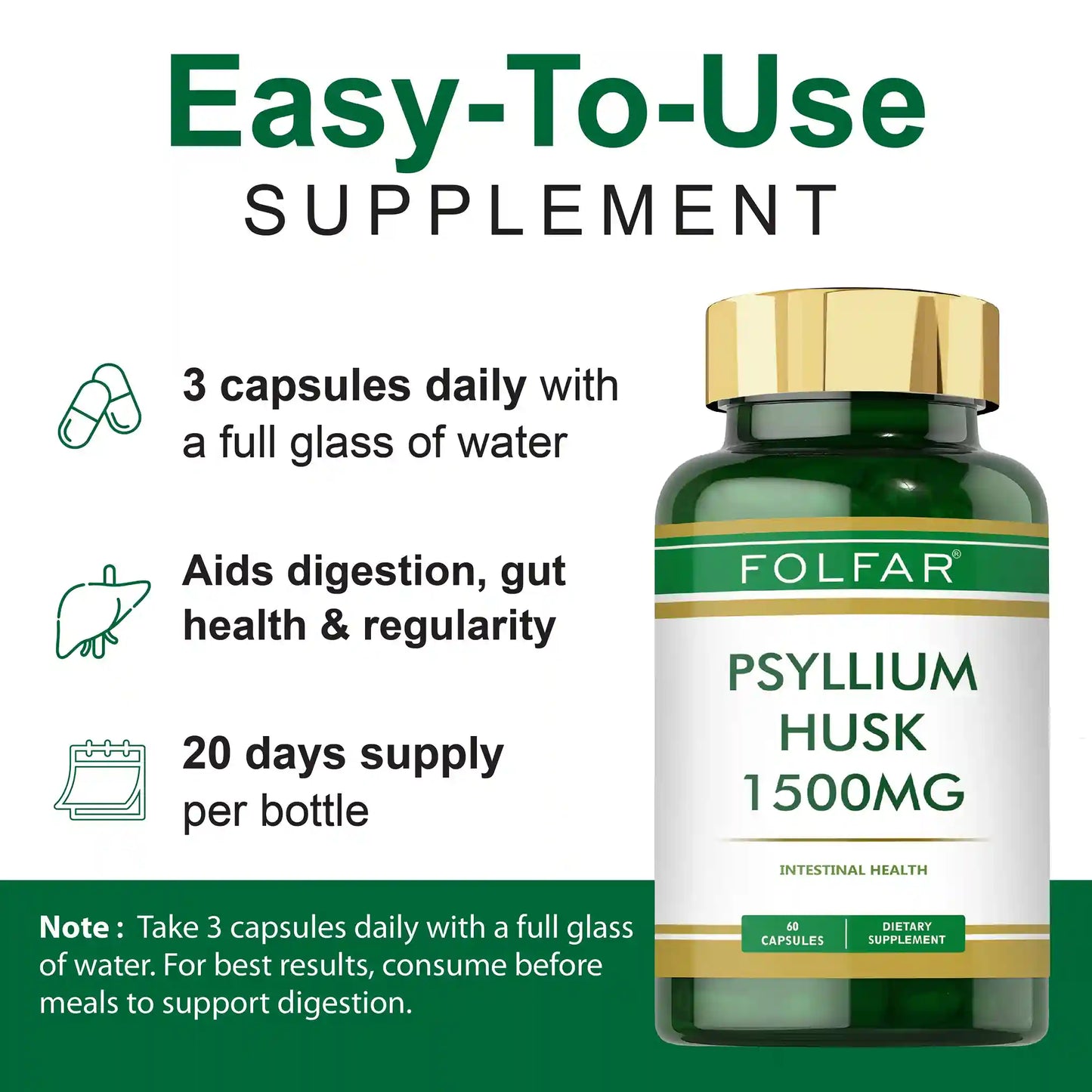 Folfar Psyllium Husk – 60 Capsules