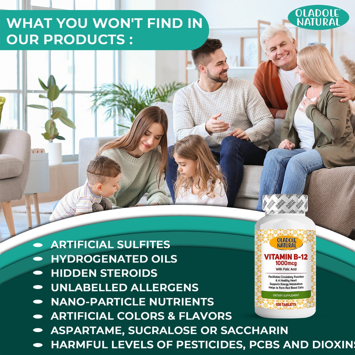 Vitamin B-12 with Folic Acid, 1000mcg 100 Tablets