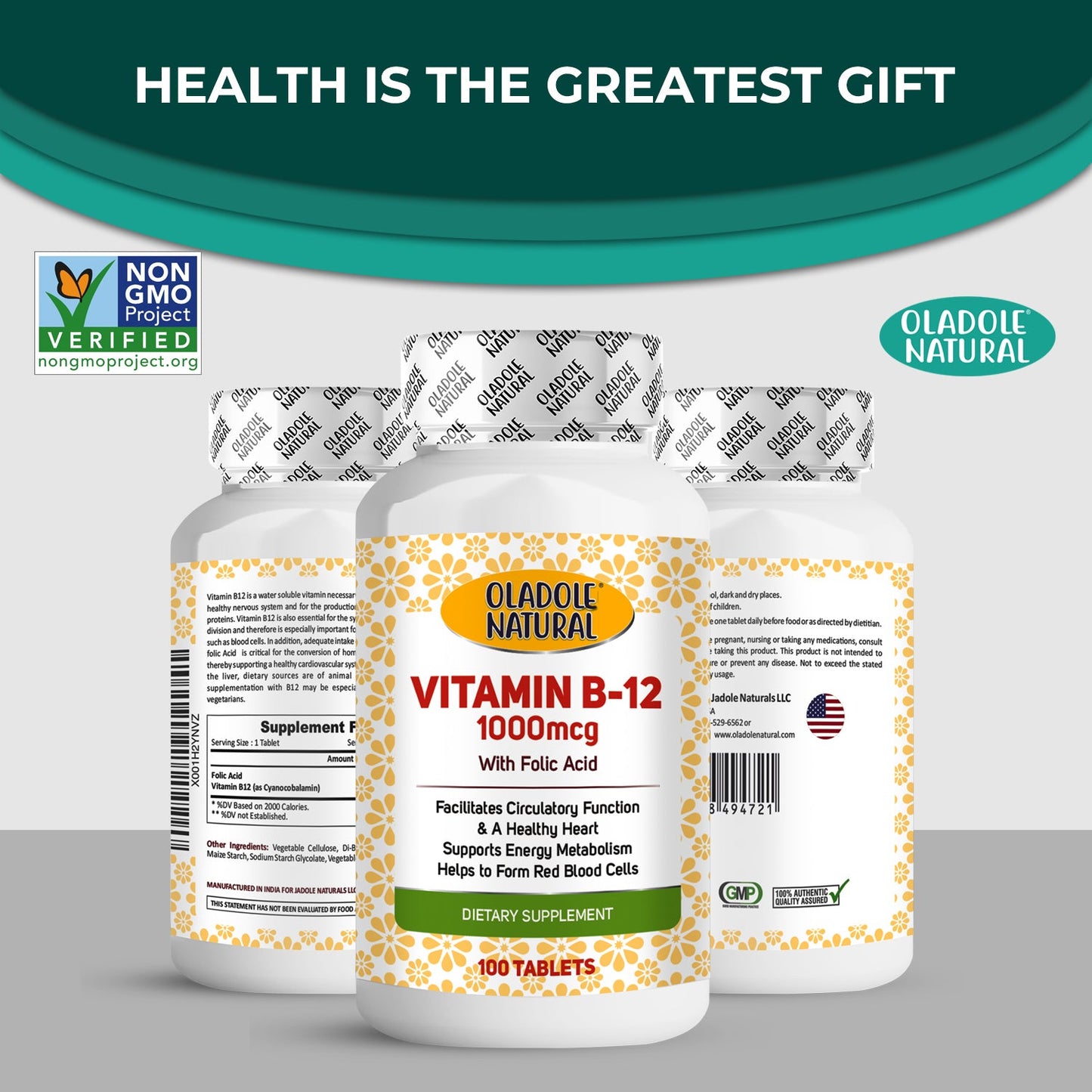 Vitamin B-12 with Folic Acid, 1000mcg 100 Tablets