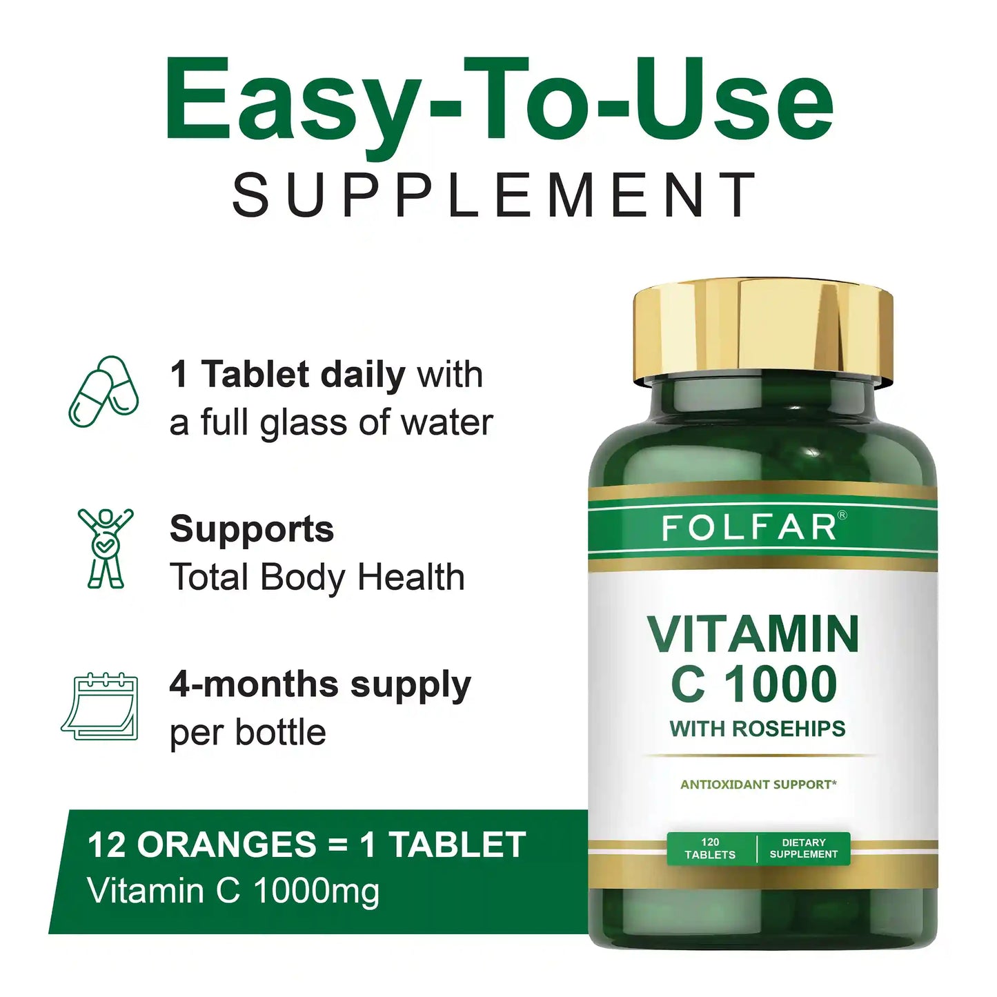 Folfar Vitamin C With Rose Hips - 1000mg