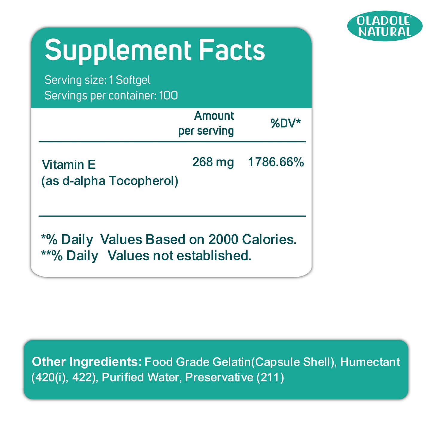 Vitamin E 400 D-Alpha Tocopherol 268mg -100 Softgels