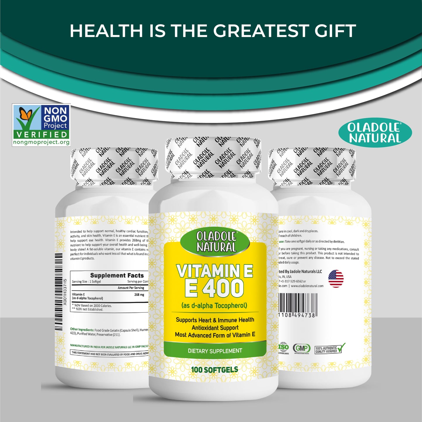 Vitamin E 400 D-Alpha Tocopherol 268mg -100 Softgels