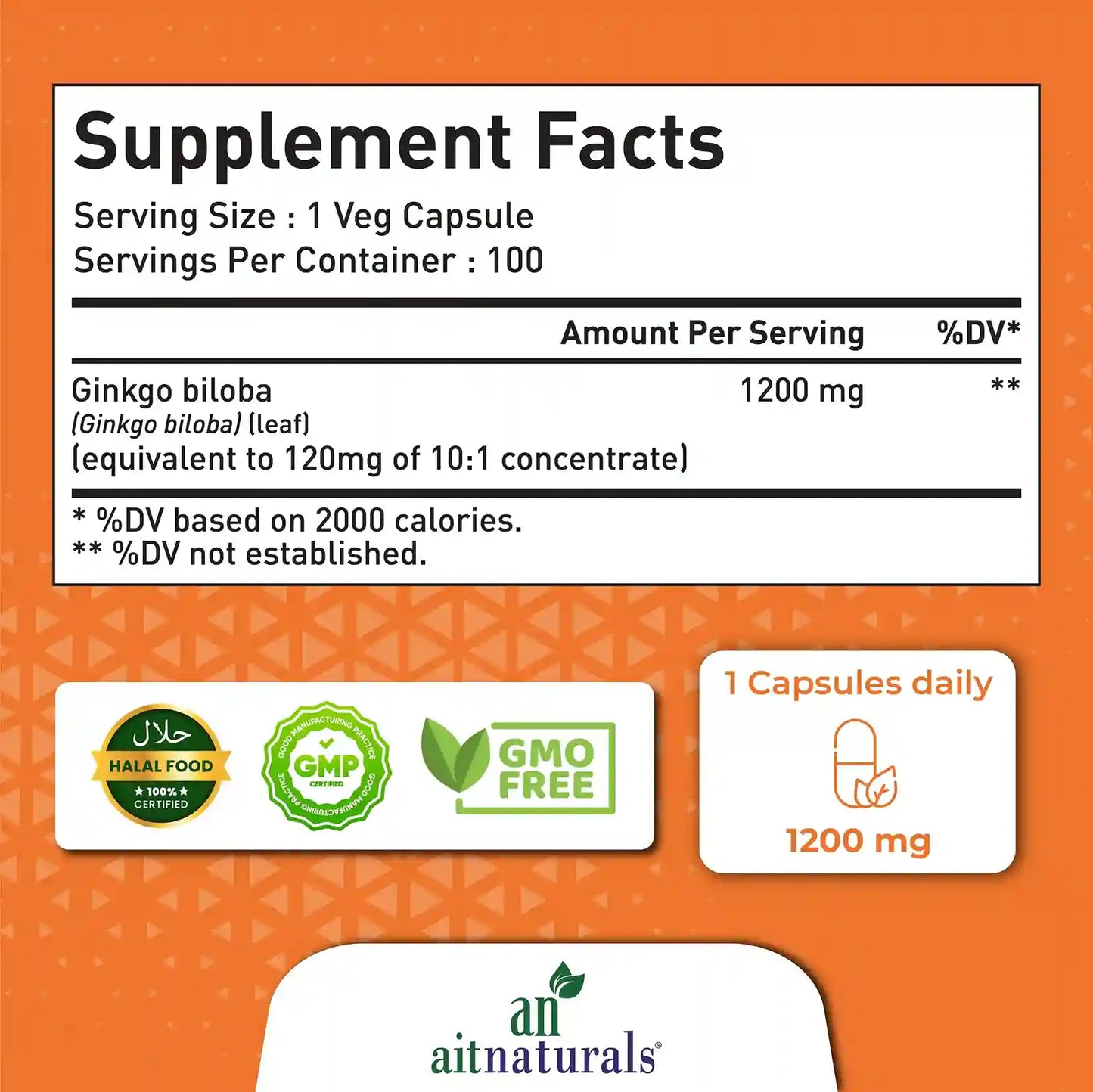 Gingko Biloba - 1200 mg (100 Capsules)