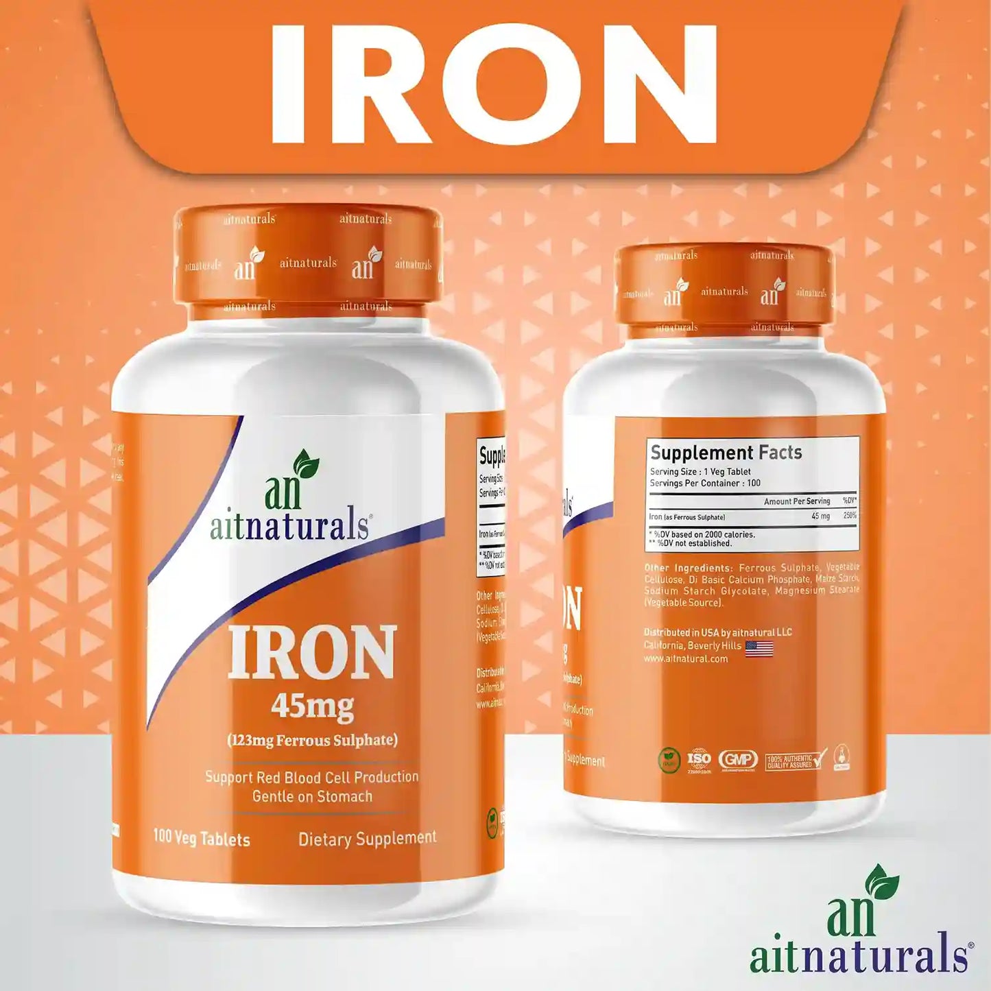 Iron - 45mg (100 Tablets)