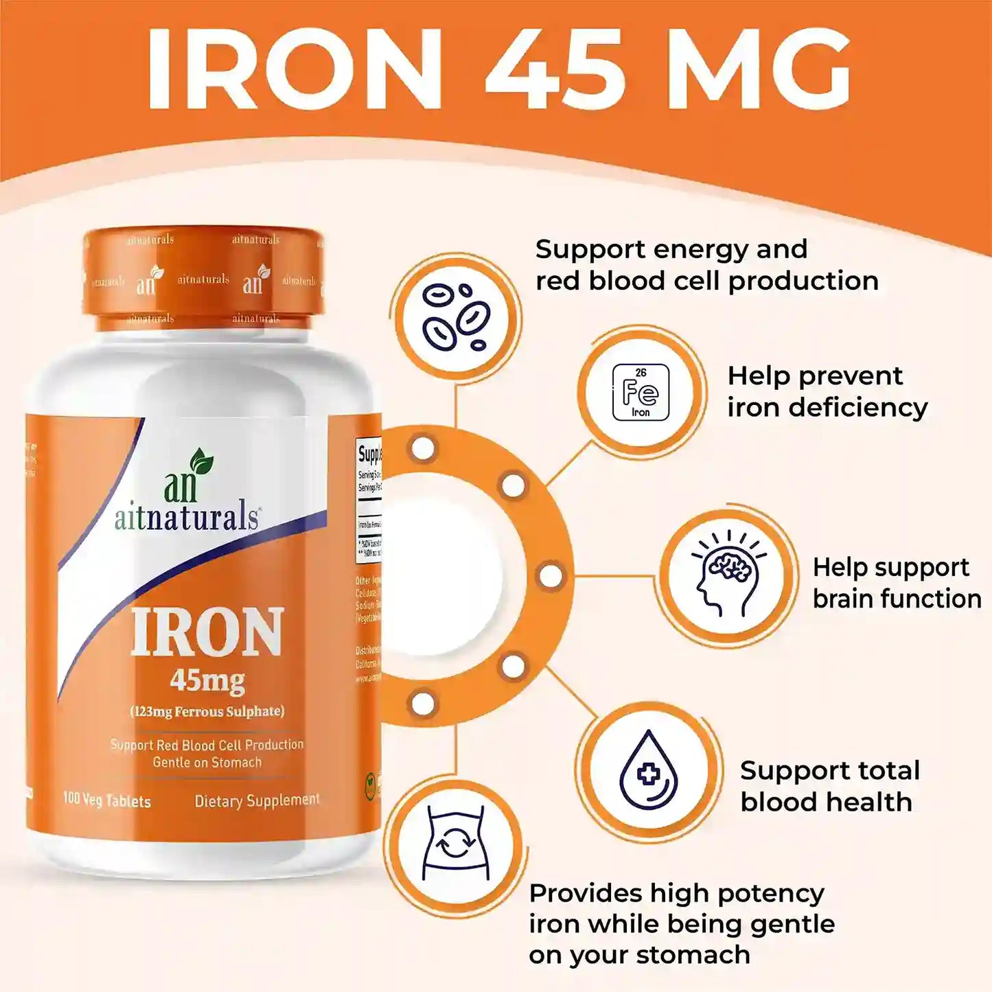 Iron - 45mg (100 Tablets)