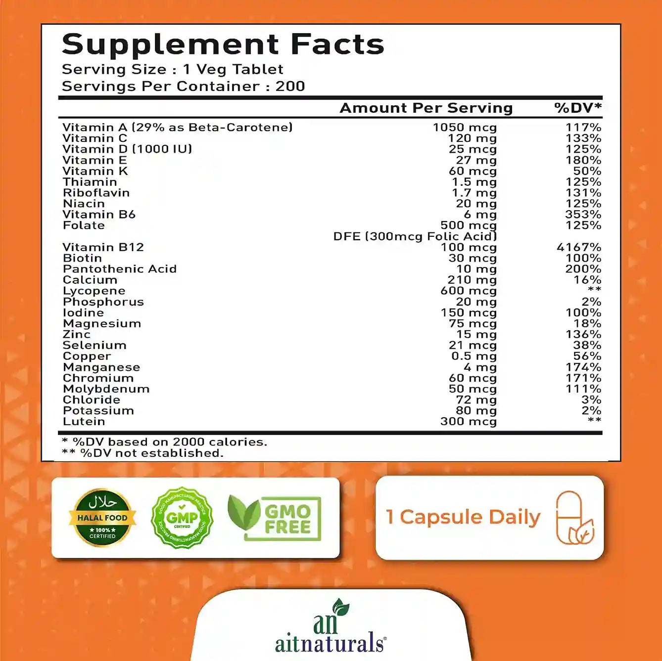 Aitnaturals Mens 50+ Multivitamin - 5000 mg (200 Tablets)