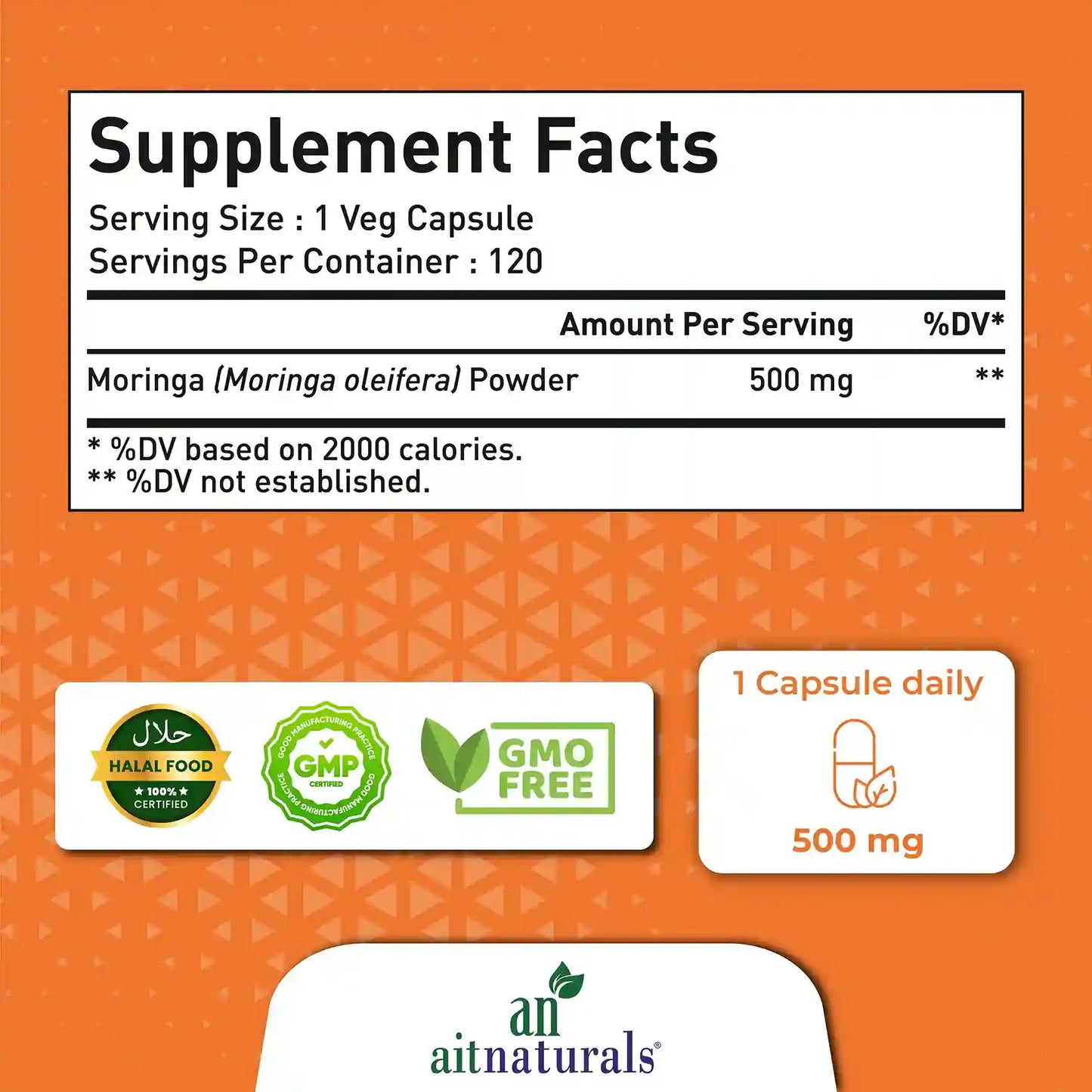 Organic Moringa - 500 mg (120 Capsules)