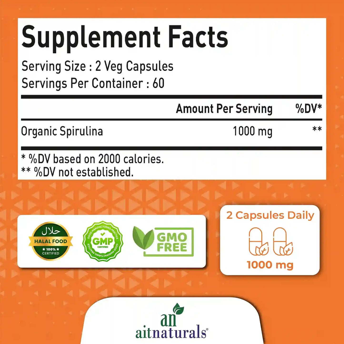 Organic Spirulina - 1000 mg (120 Capsules)