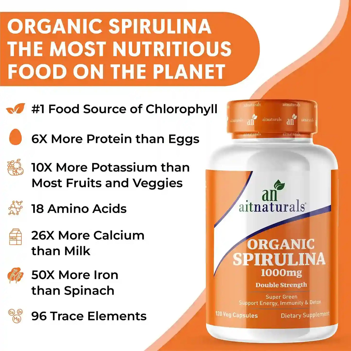 Organic Spirulina - 1000 mg (120 Capsules)