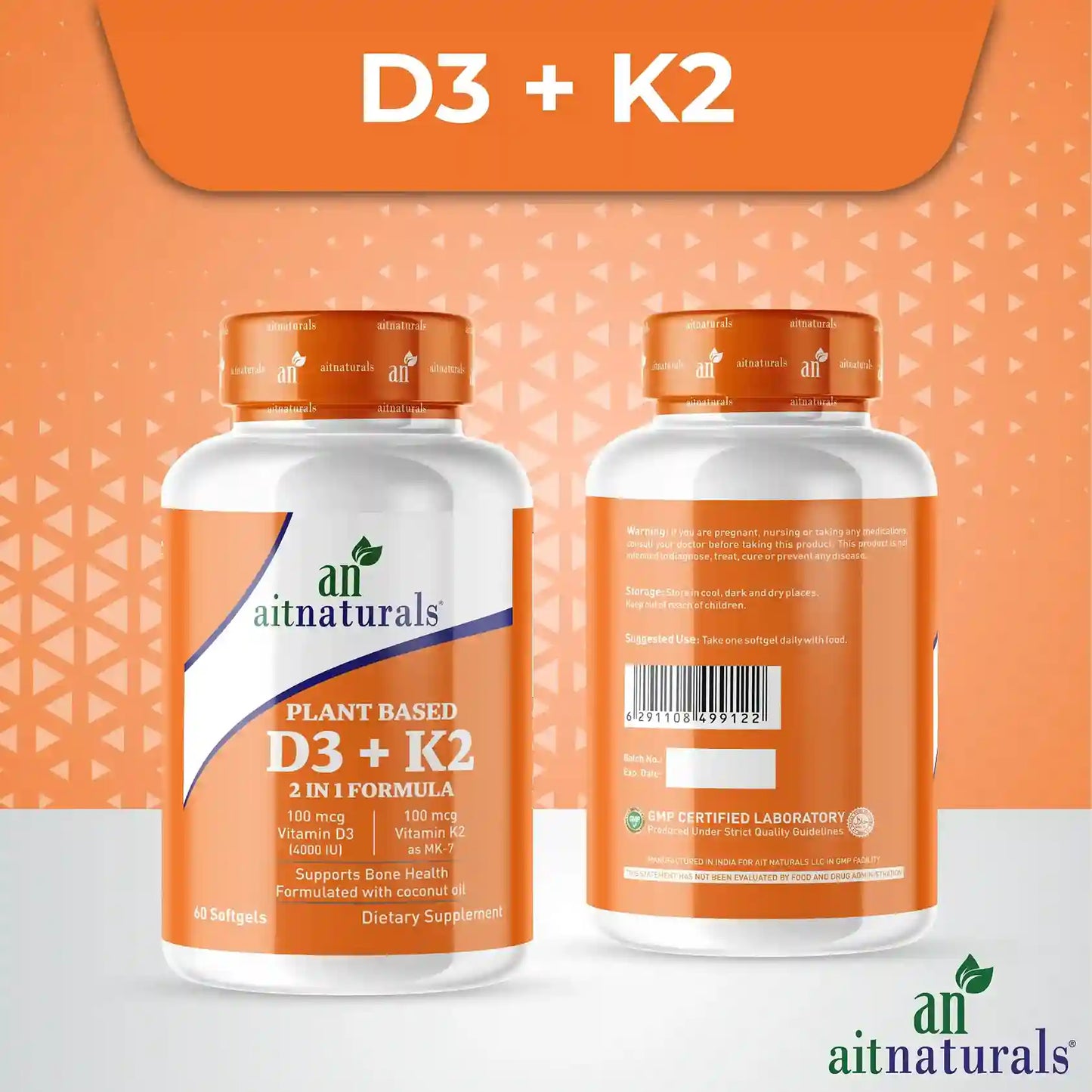 Aitnaturals Plant Based D3 + K2 - (60 Softgels)