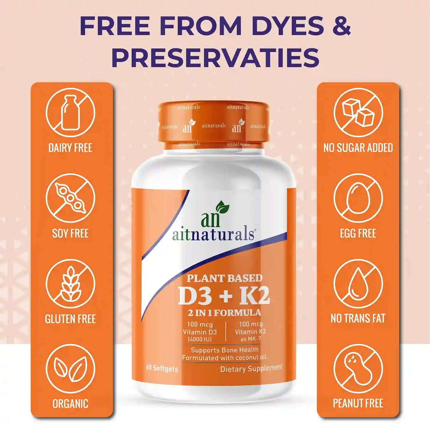Aitnaturals Plant Based D3 + K2 - (60 Softgels)