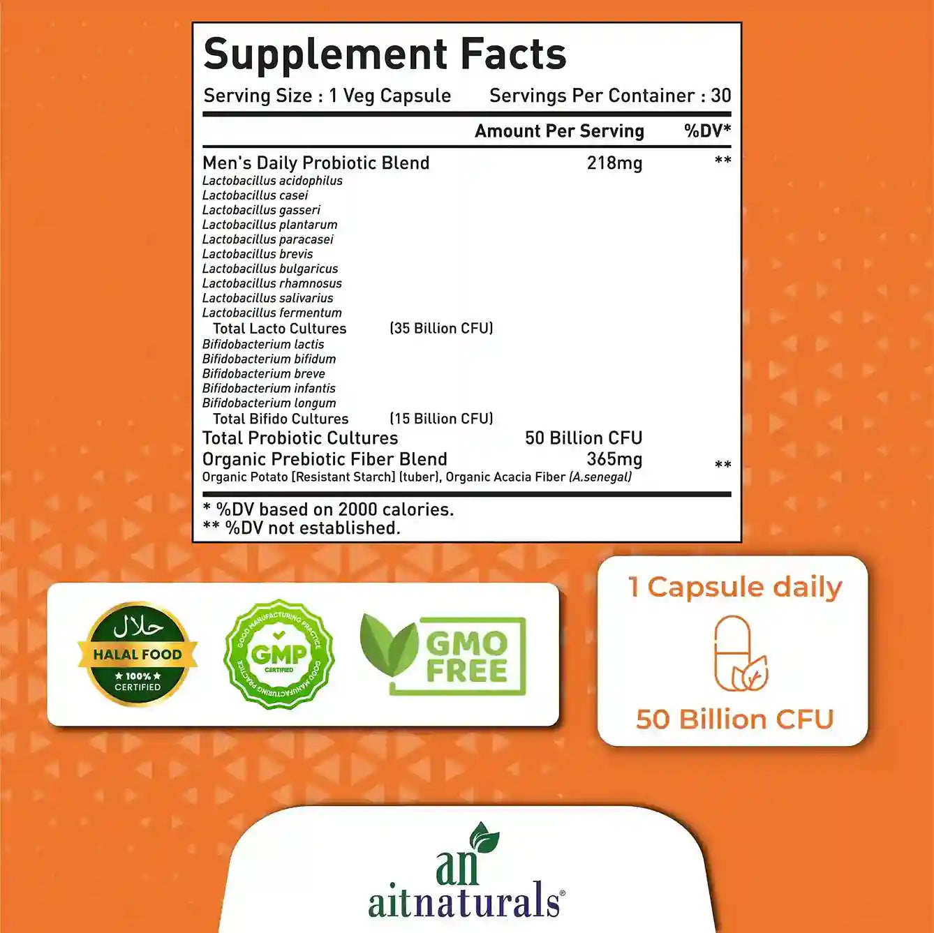 Aitnaturals Probiotics Men's - 50 Billion