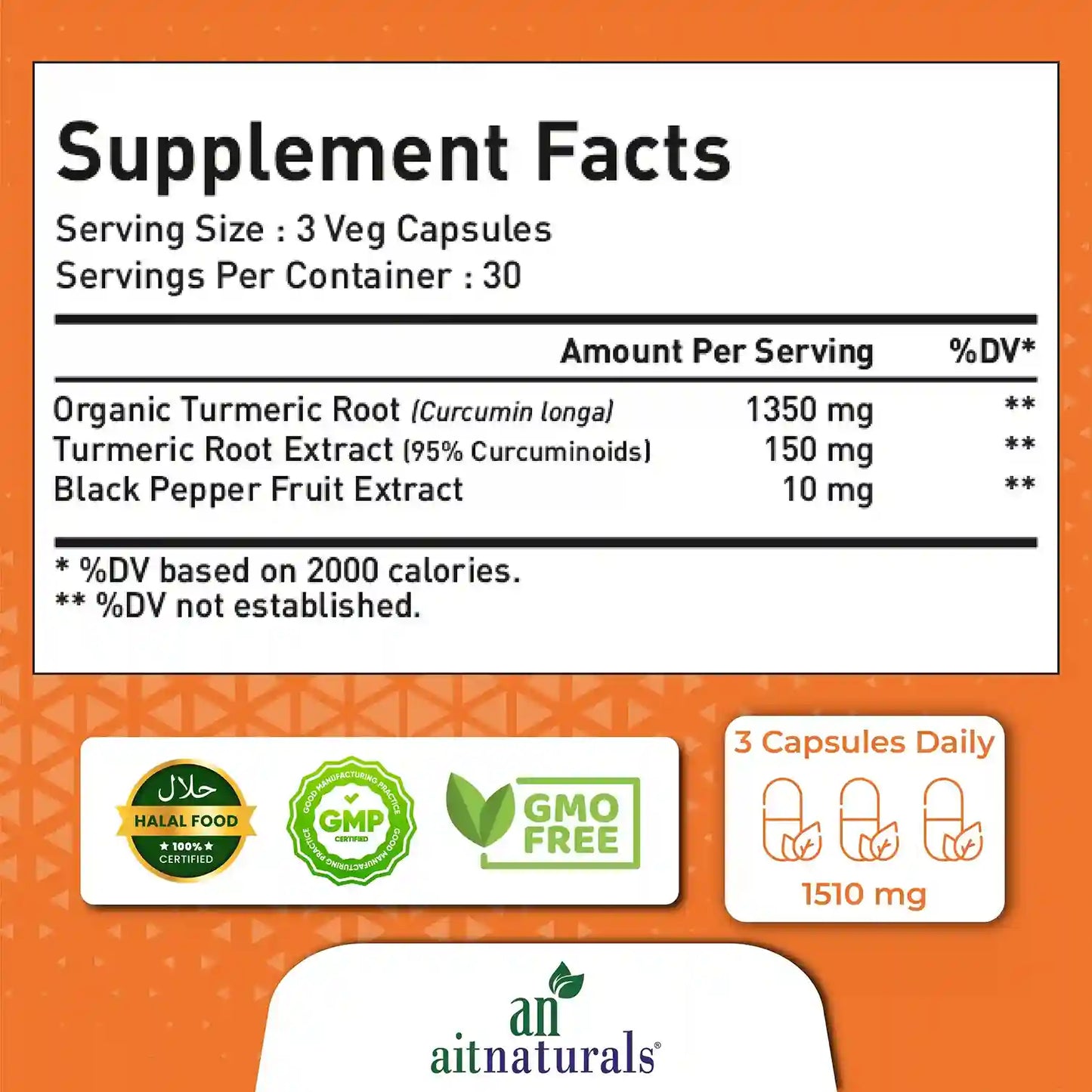 Aitnaturals Turmeric Curcumin - 1510 mg (90 Capsules)