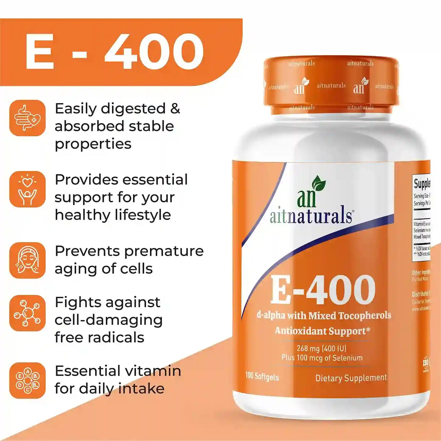 Aitnaturals E-400IU - 100 Softgels