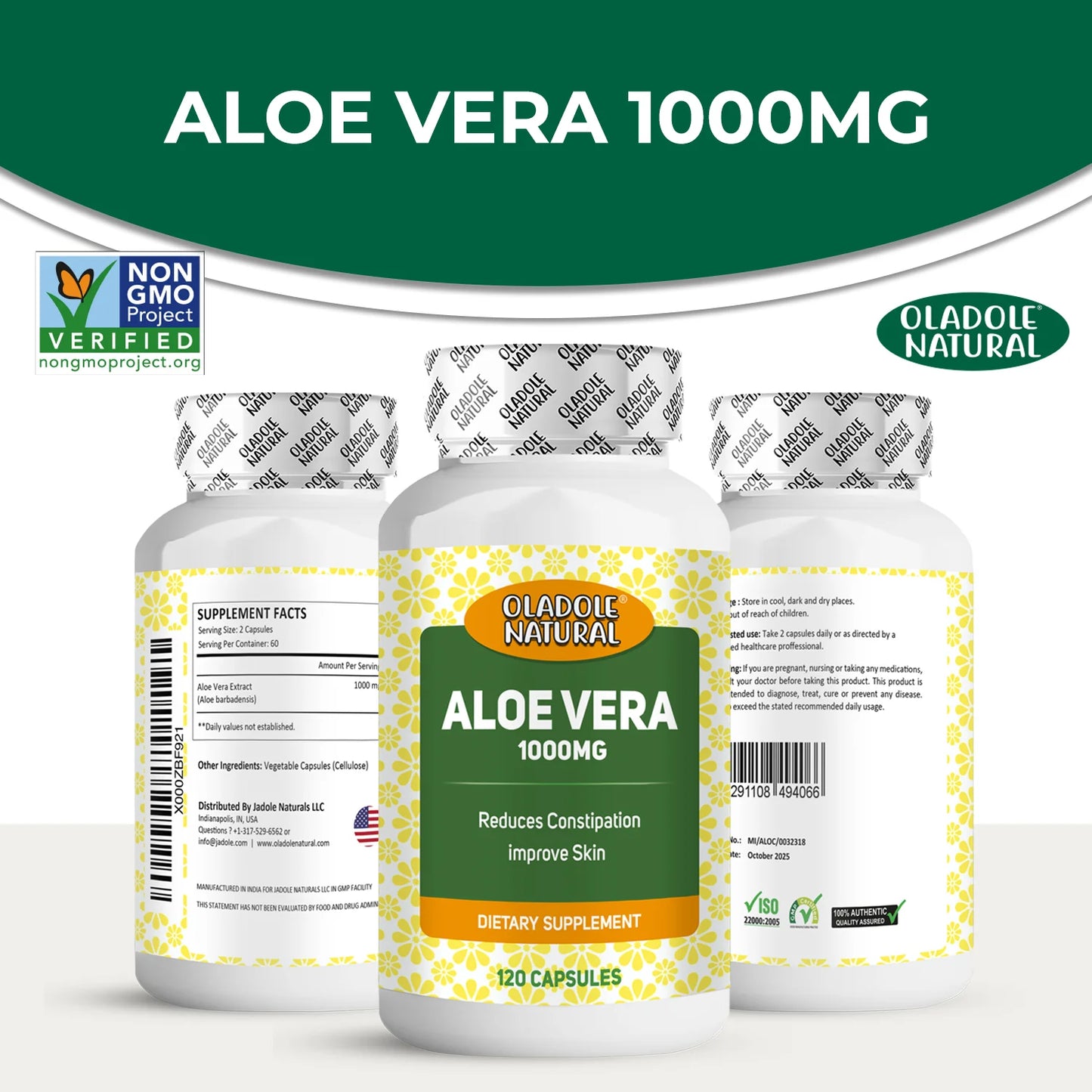 Oladole Natural Aloe Vera 1000mg 120 Capsules