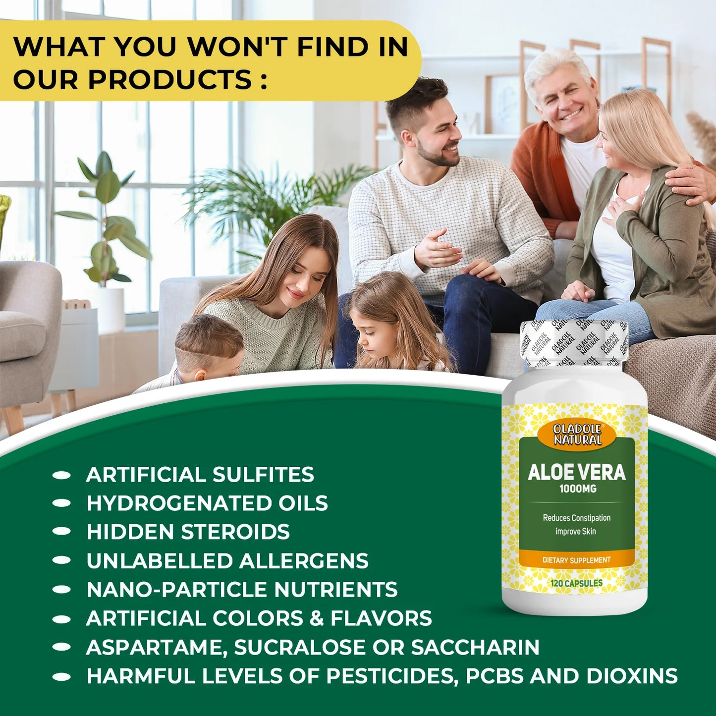 Oladole Natural Aloe Vera 1000mg 120 Capsules