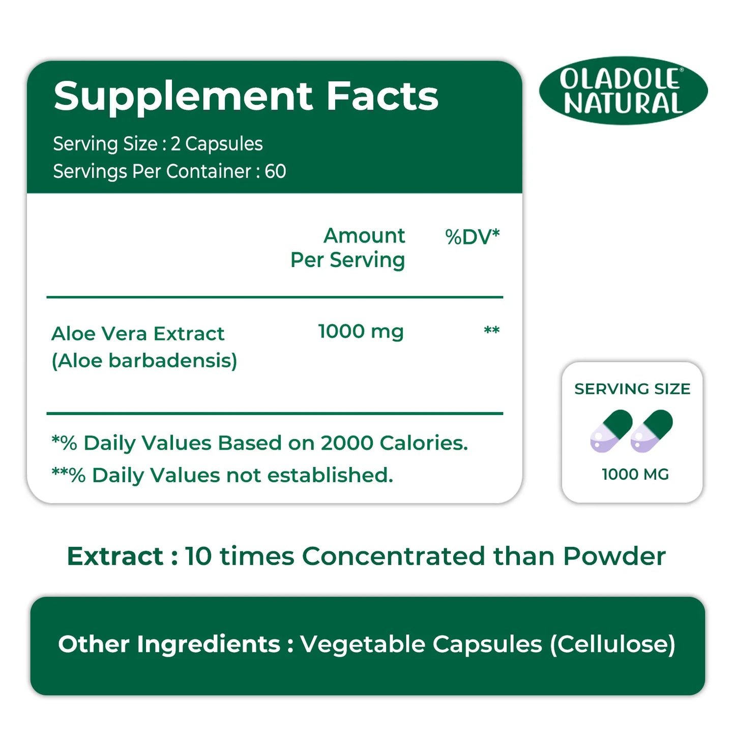 Oladole Natural Aloe Vera 1000mg 120 Capsules